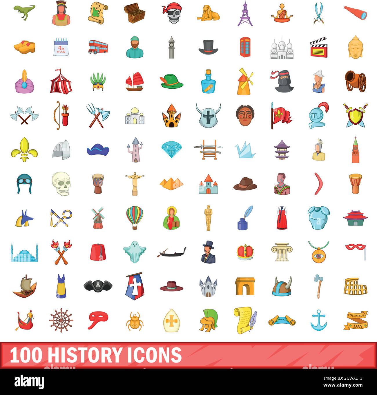 100 storia set di icone, stile cartoon Illustrazione Vettoriale