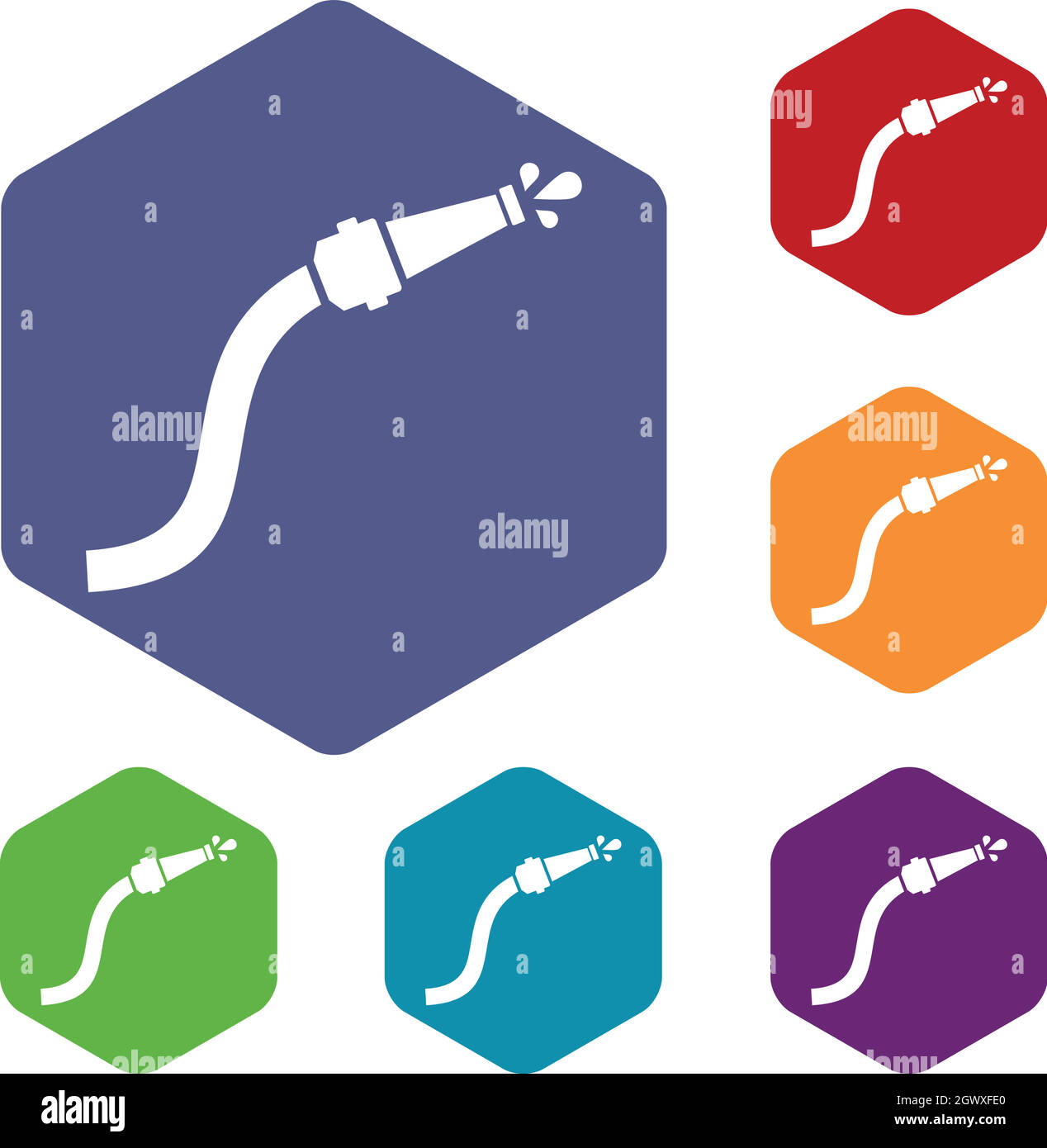 Tubo antincendio con gocce di acqua set di icone Illustrazione Vettoriale