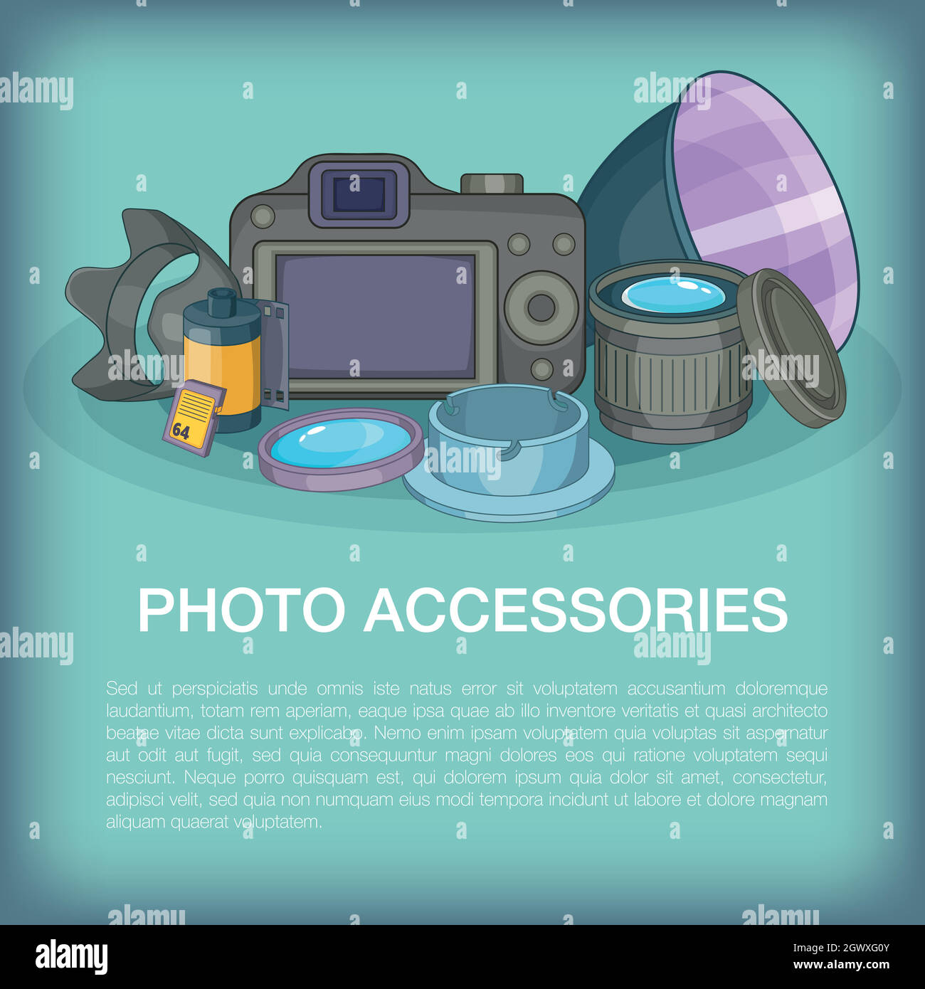 Accessori fotografici concetto, stile cartoon Illustrazione Vettoriale