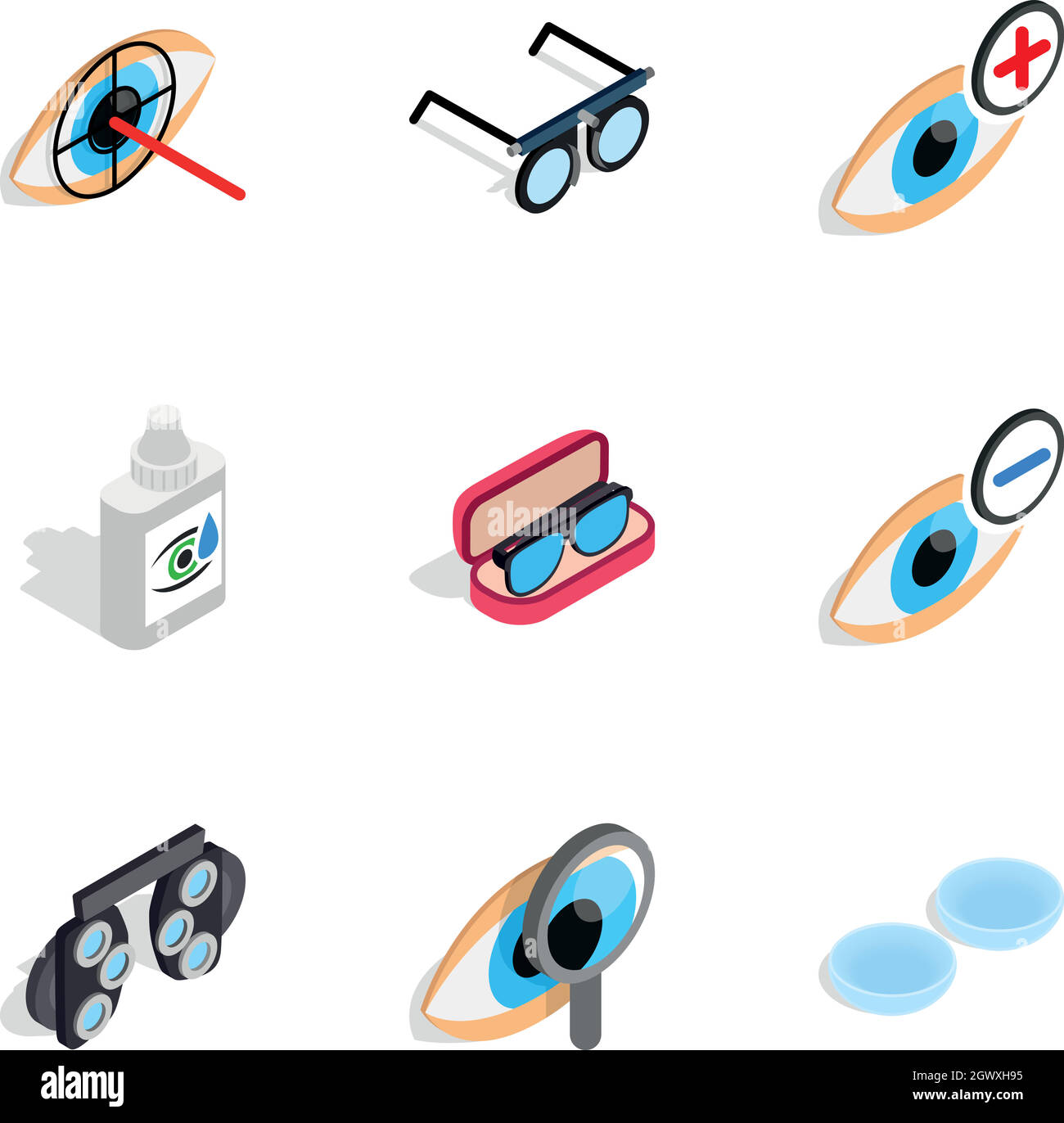Occhi sani icone isometrica 3d style Illustrazione Vettoriale