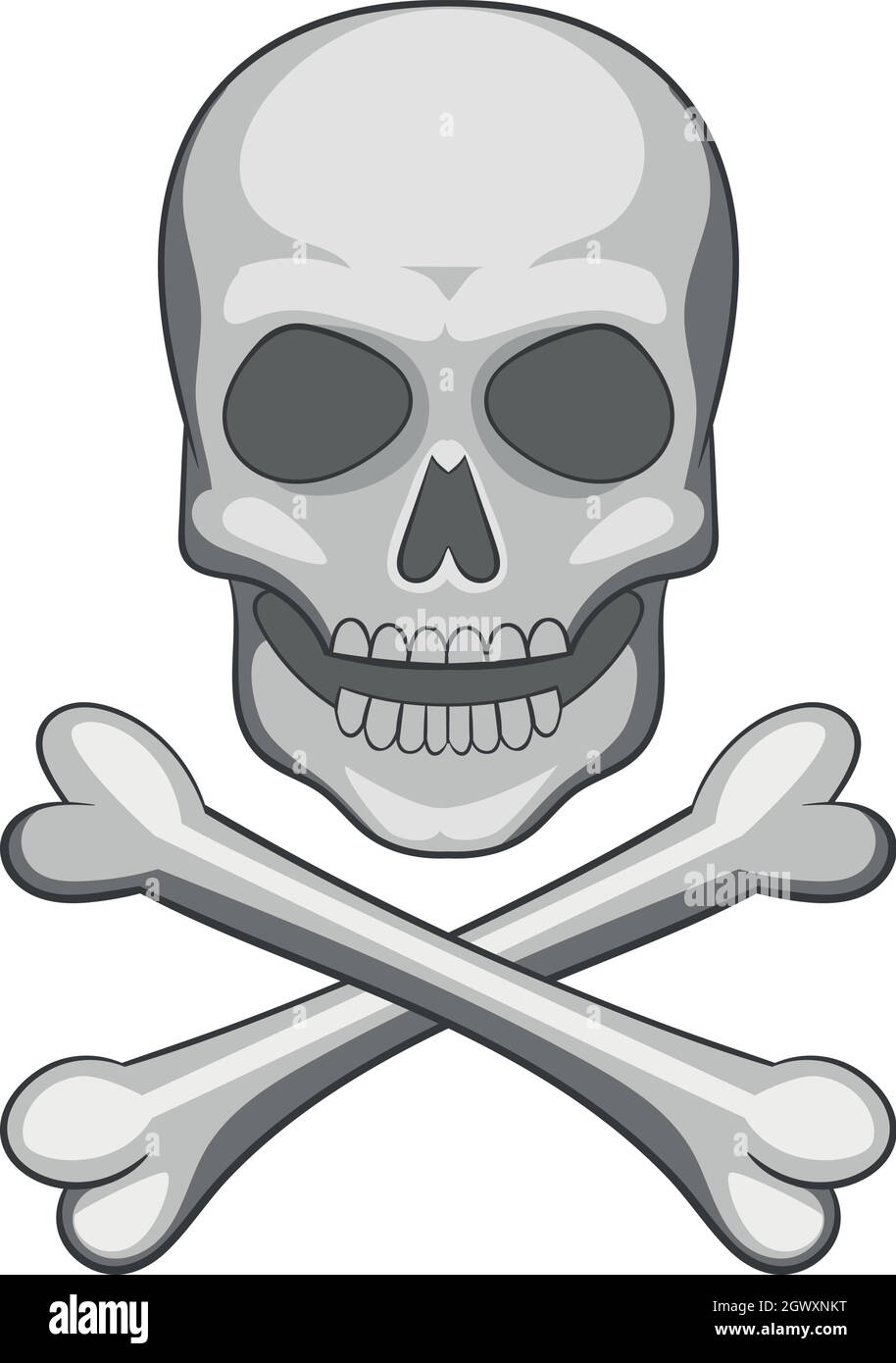 Cranio e icona crossbones, stile cartoon Illustrazione Vettoriale