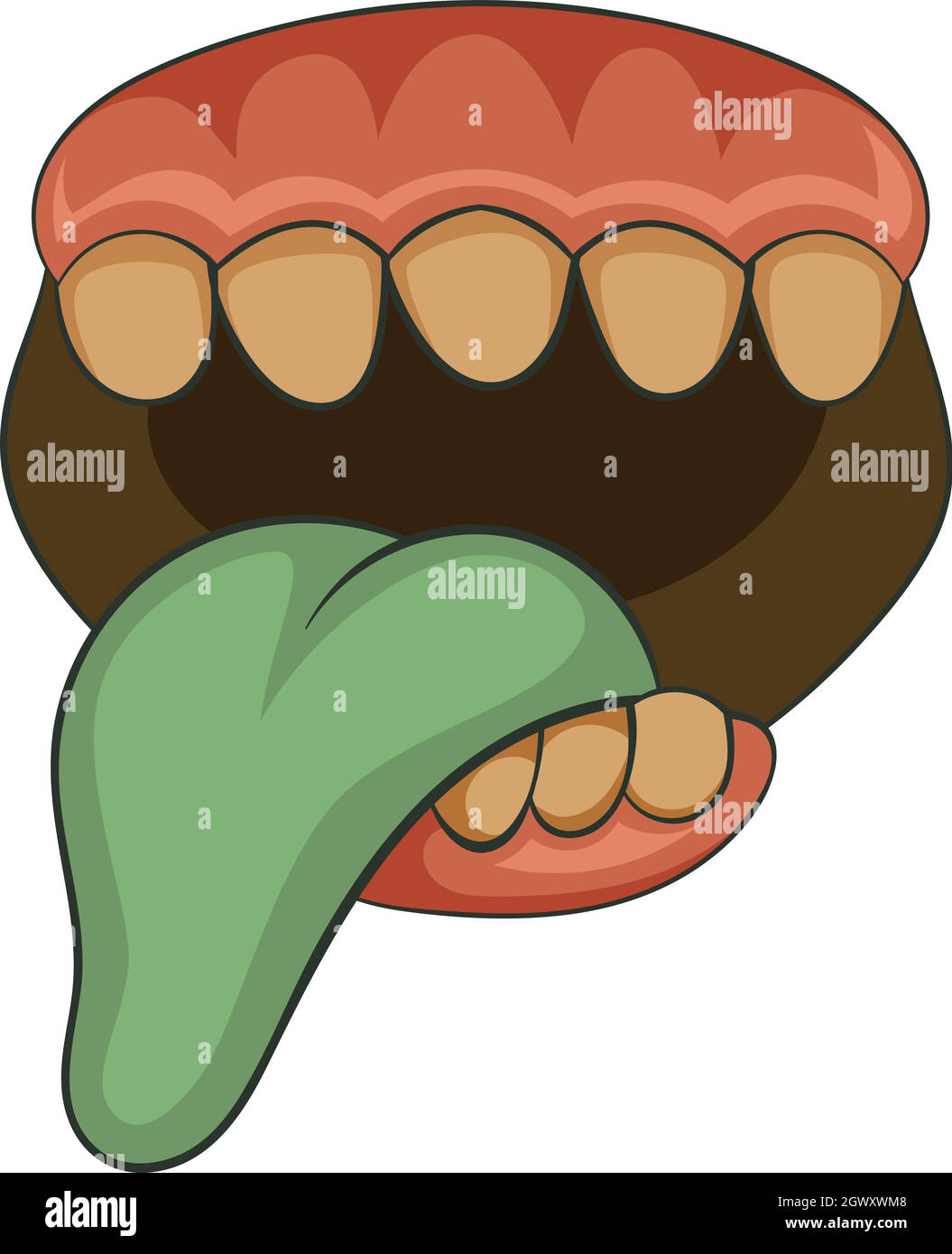 Aprire bocca di zombie con linguetta icona, stile cartoon Illustrazione Vettoriale