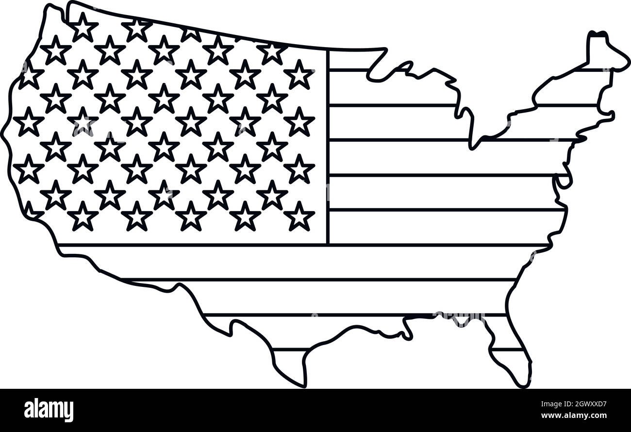 American icona mappa , stile contorno Illustrazione Vettoriale
