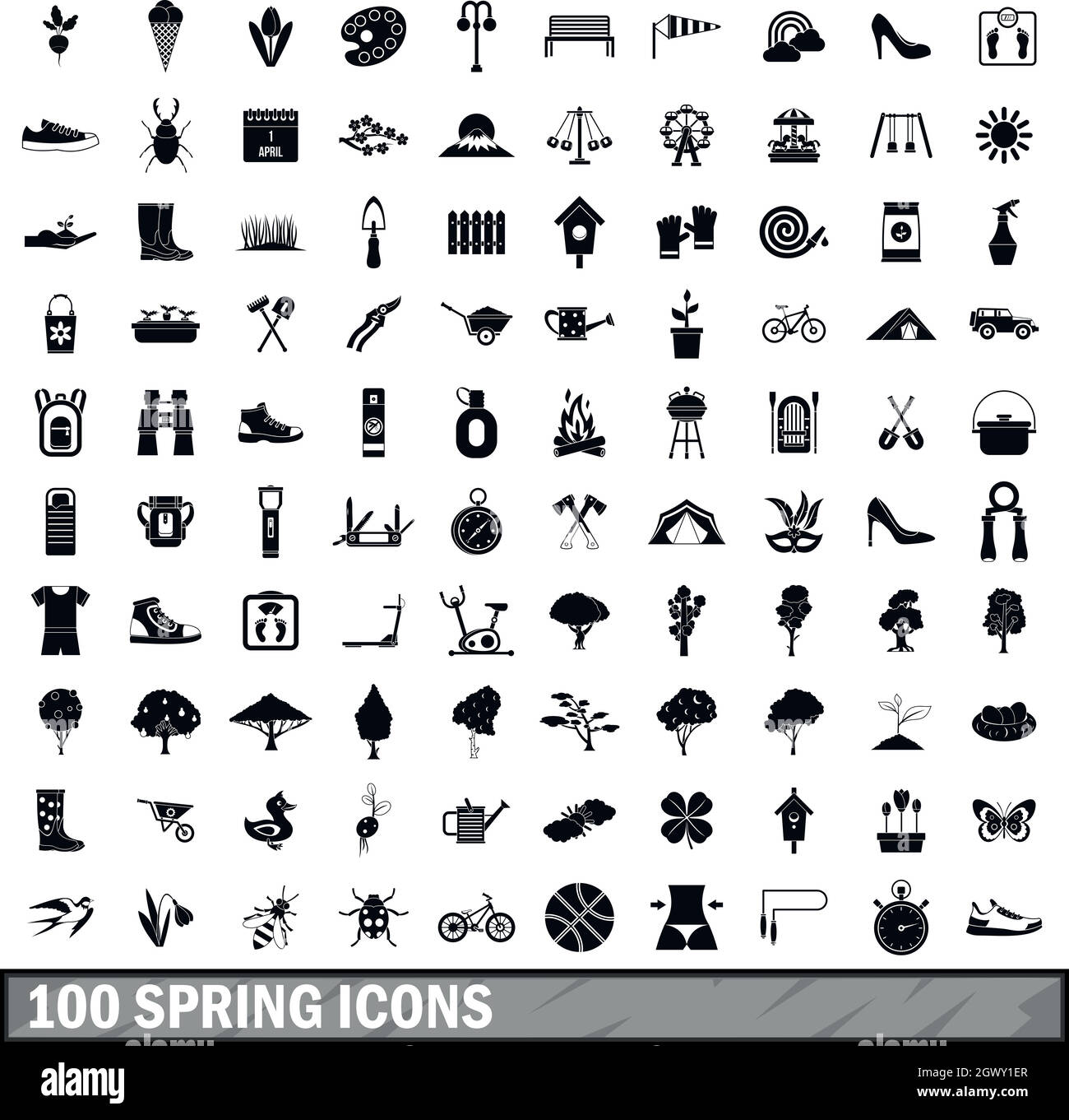 La molla 100 set di icone in stile semplice Illustrazione Vettoriale