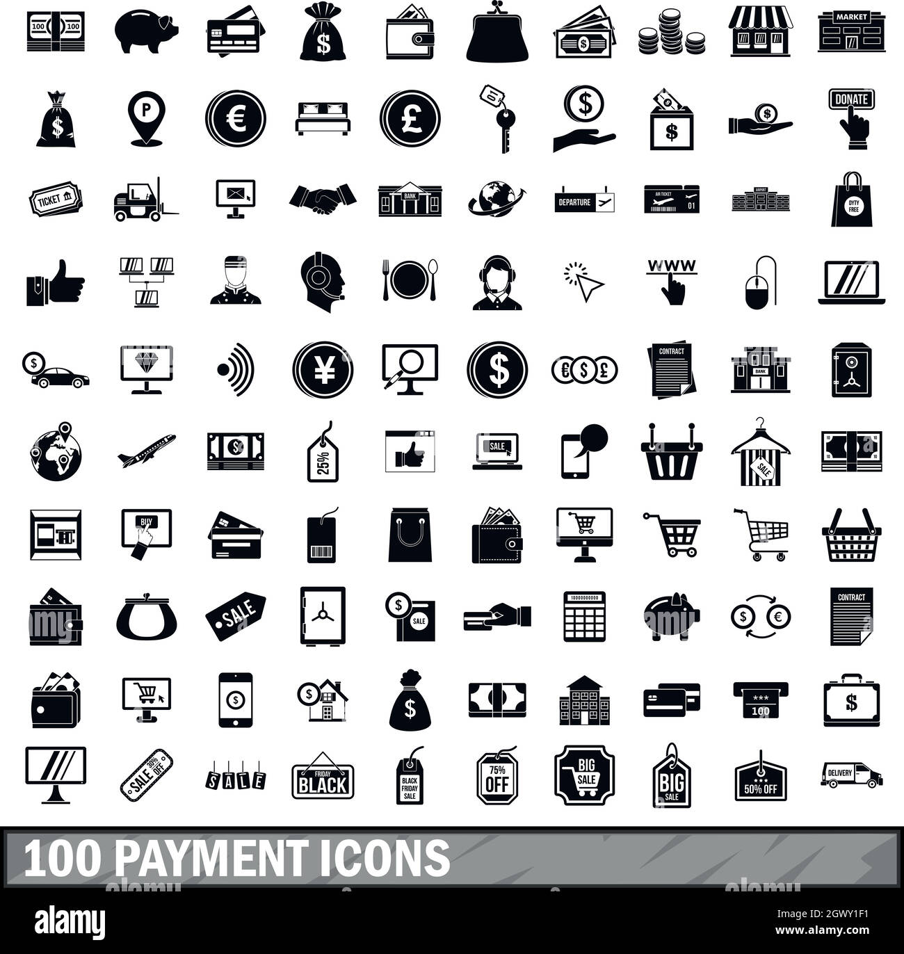 Pagamento 100 set di icone in stile semplice Illustrazione Vettoriale