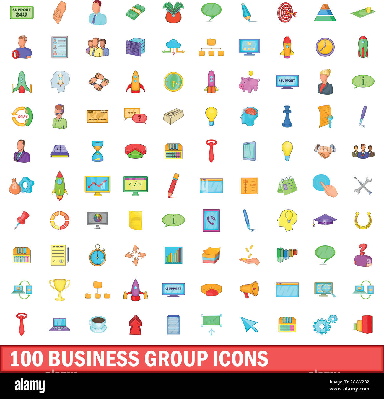 100 business group set di icone, stile cartoon Illustrazione Vettoriale
