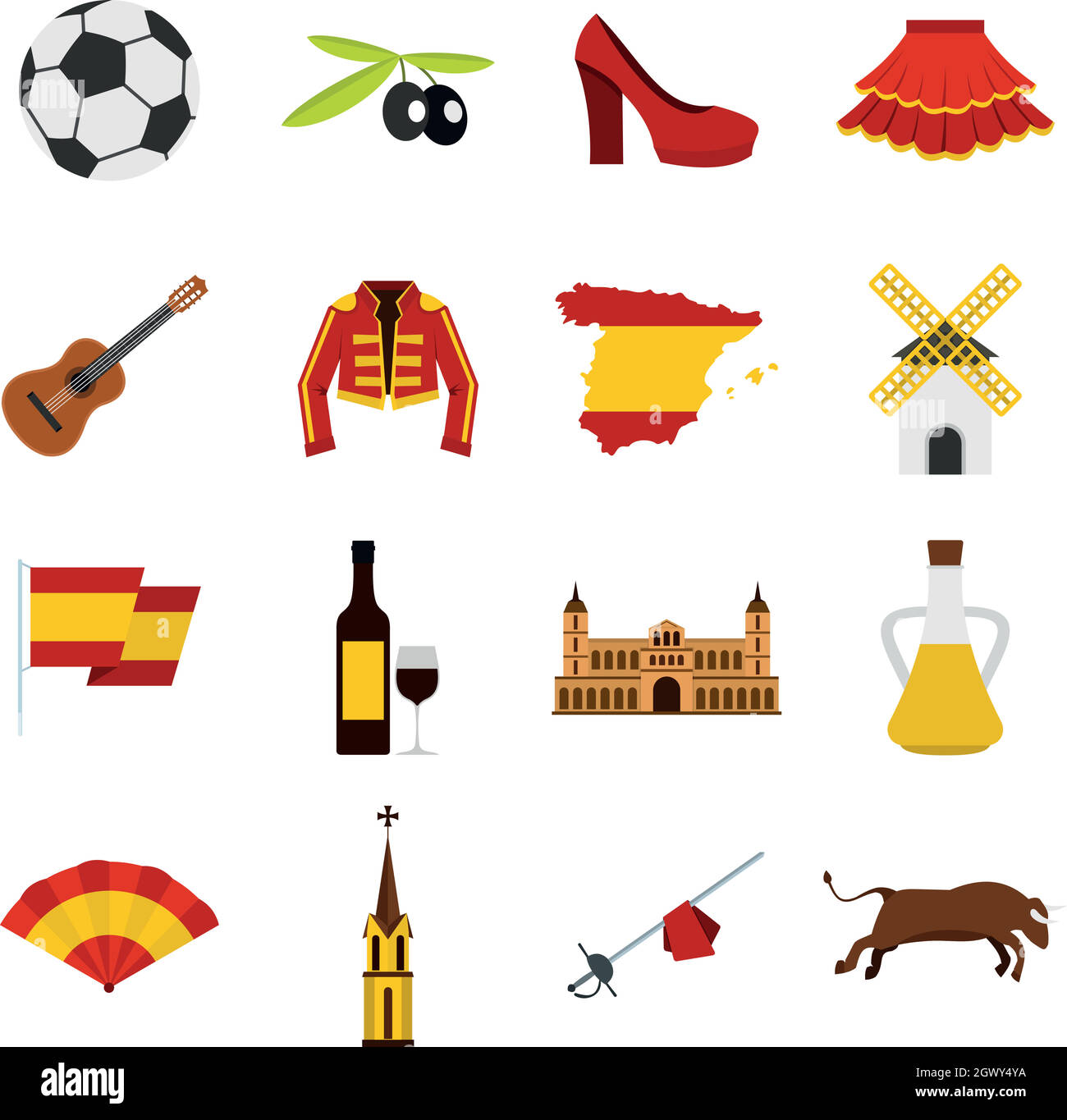 Spagna Viaggi set di icone di Piana Illustrazione Vettoriale