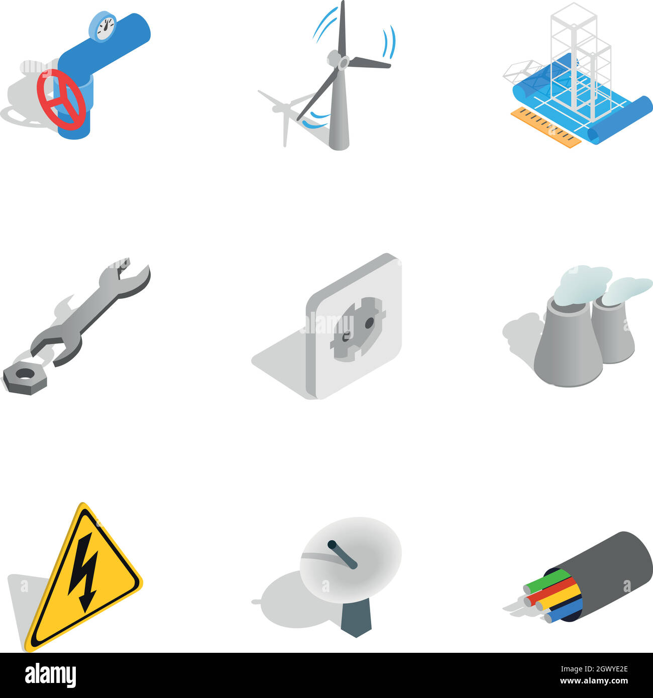 Icone di energetica impostata isometrica 3d style Illustrazione Vettoriale