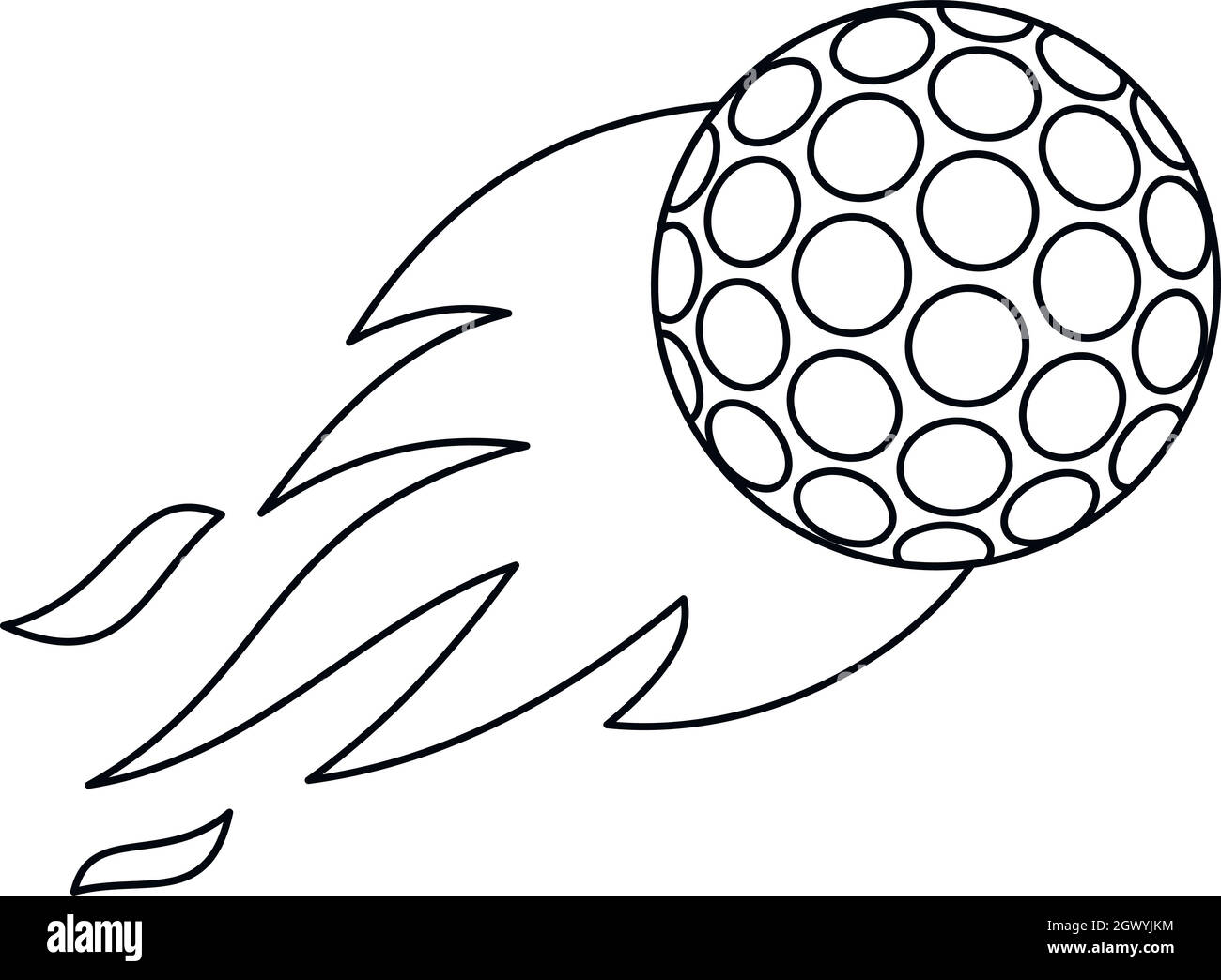 La pallina da golf con icona di fiamma, stile contorno Illustrazione Vettoriale