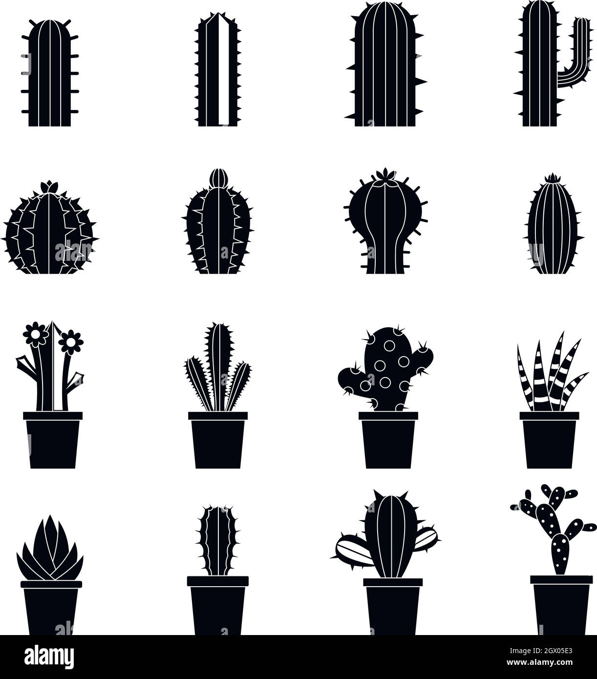 Cactus diversi set di icone, stile semplice Illustrazione Vettoriale
