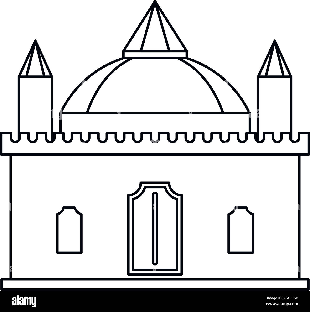 Palazzo Medievale di icona di stile di contorno Illustrazione Vettoriale