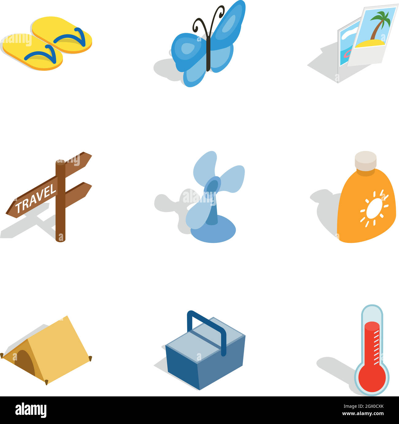 Vacanze in spiaggia icone isometrica 3d style Illustrazione Vettoriale