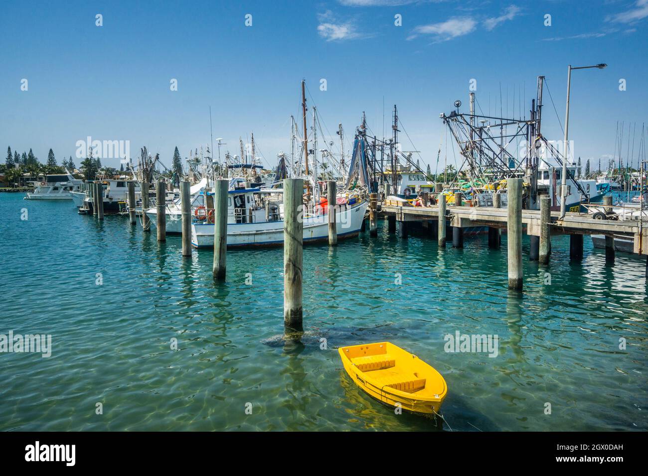 Navi da pesca al porto di Mooloolaba nel fiume Mooloolah, Sunshine Coast, Queensland, Australia Foto Stock