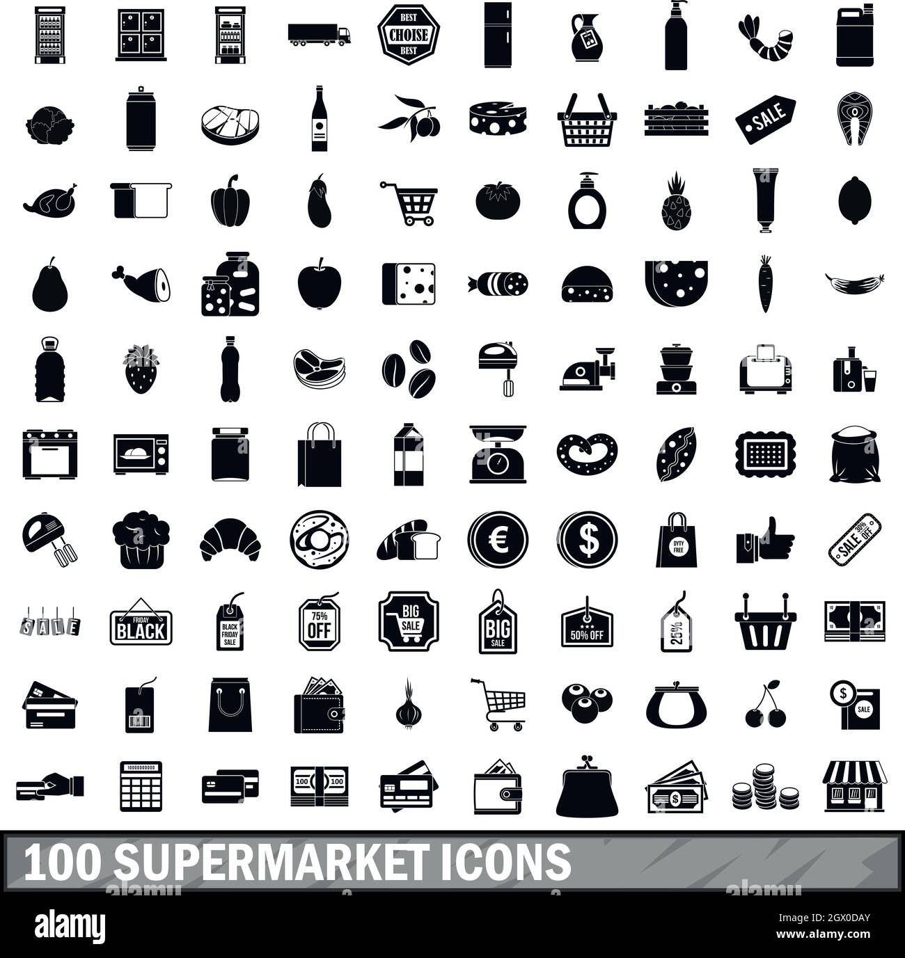 100 supermercato set di icone in stile semplice Illustrazione Vettoriale