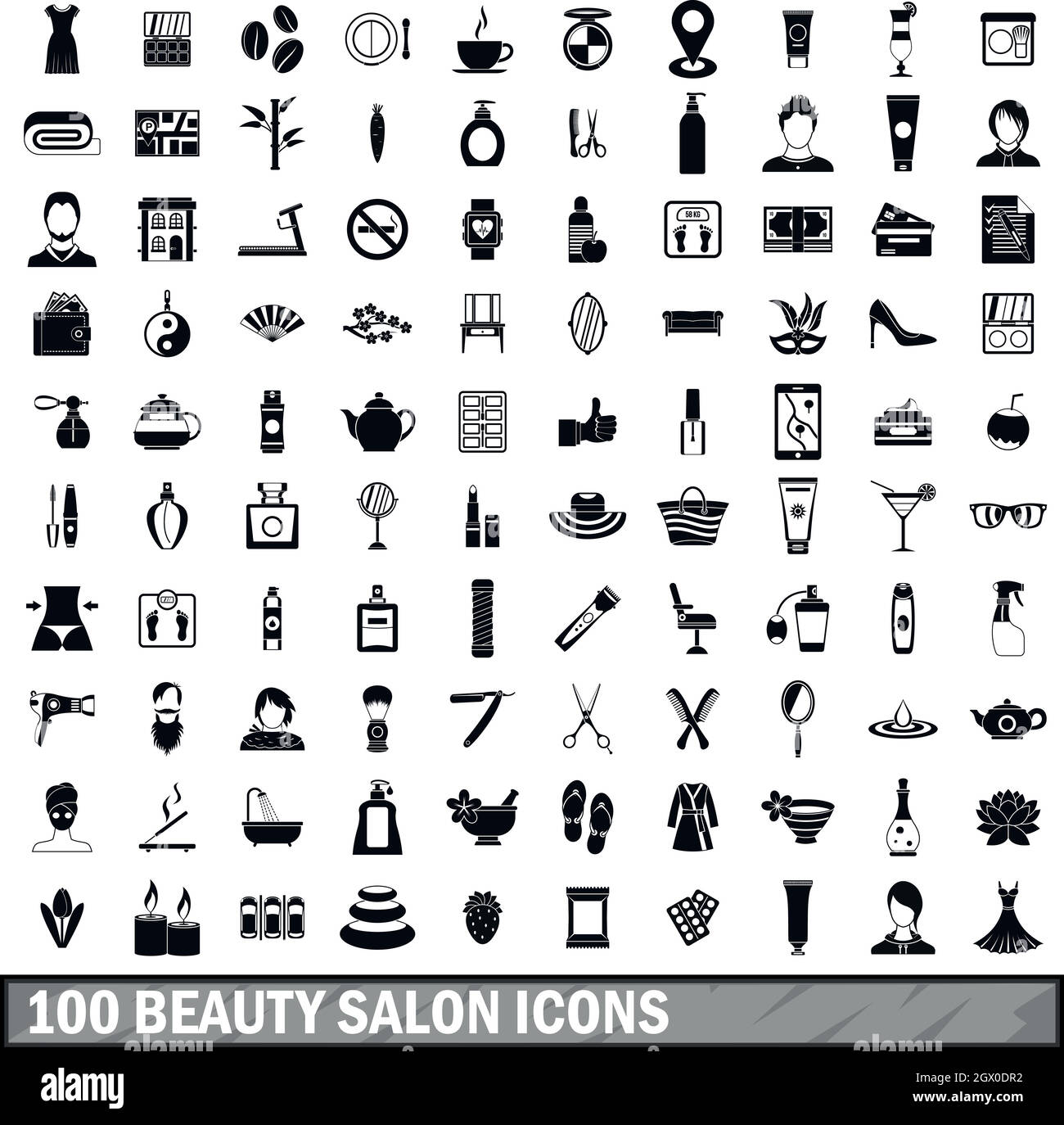 100 salone di bellezza set di icone in stile semplice Illustrazione Vettoriale