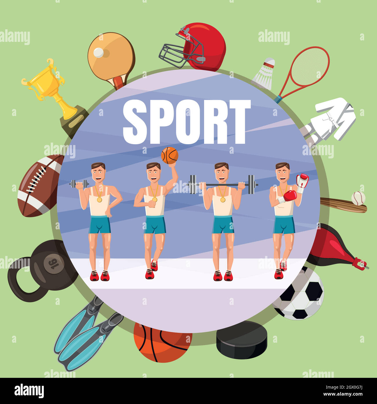 Sport sezione simboli concetto, stile cartoon Illustrazione Vettoriale