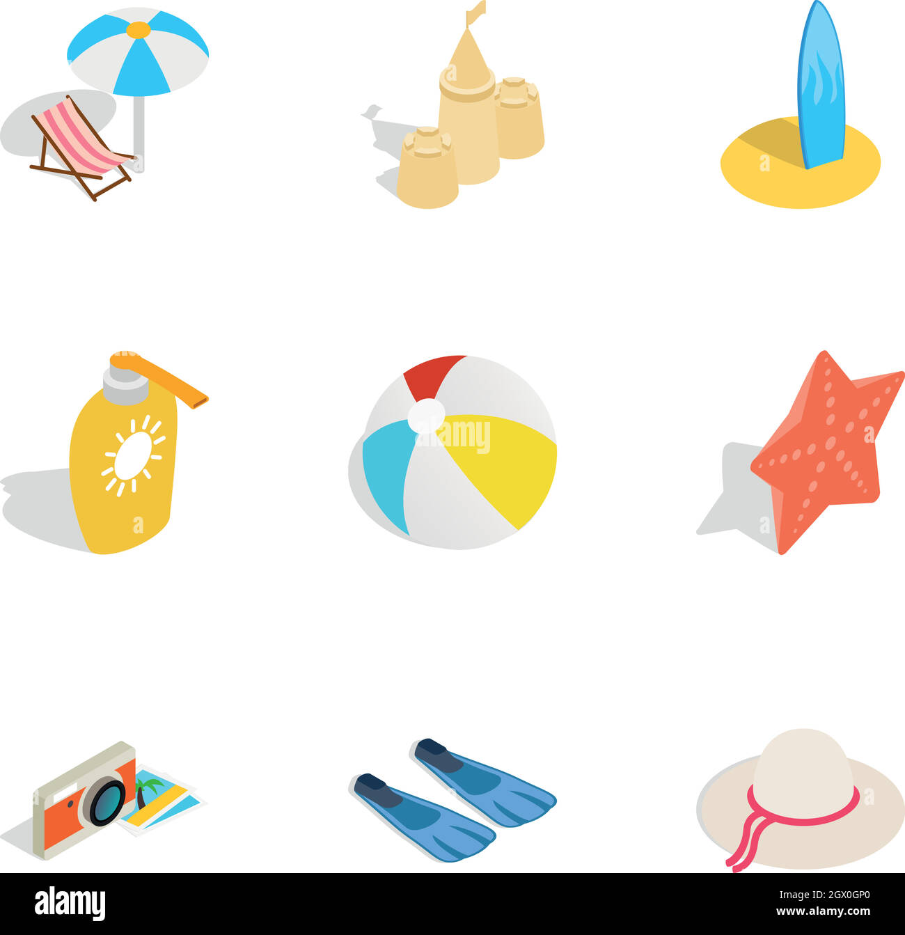 Viaggio estivo icone isometrica 3d style Illustrazione Vettoriale