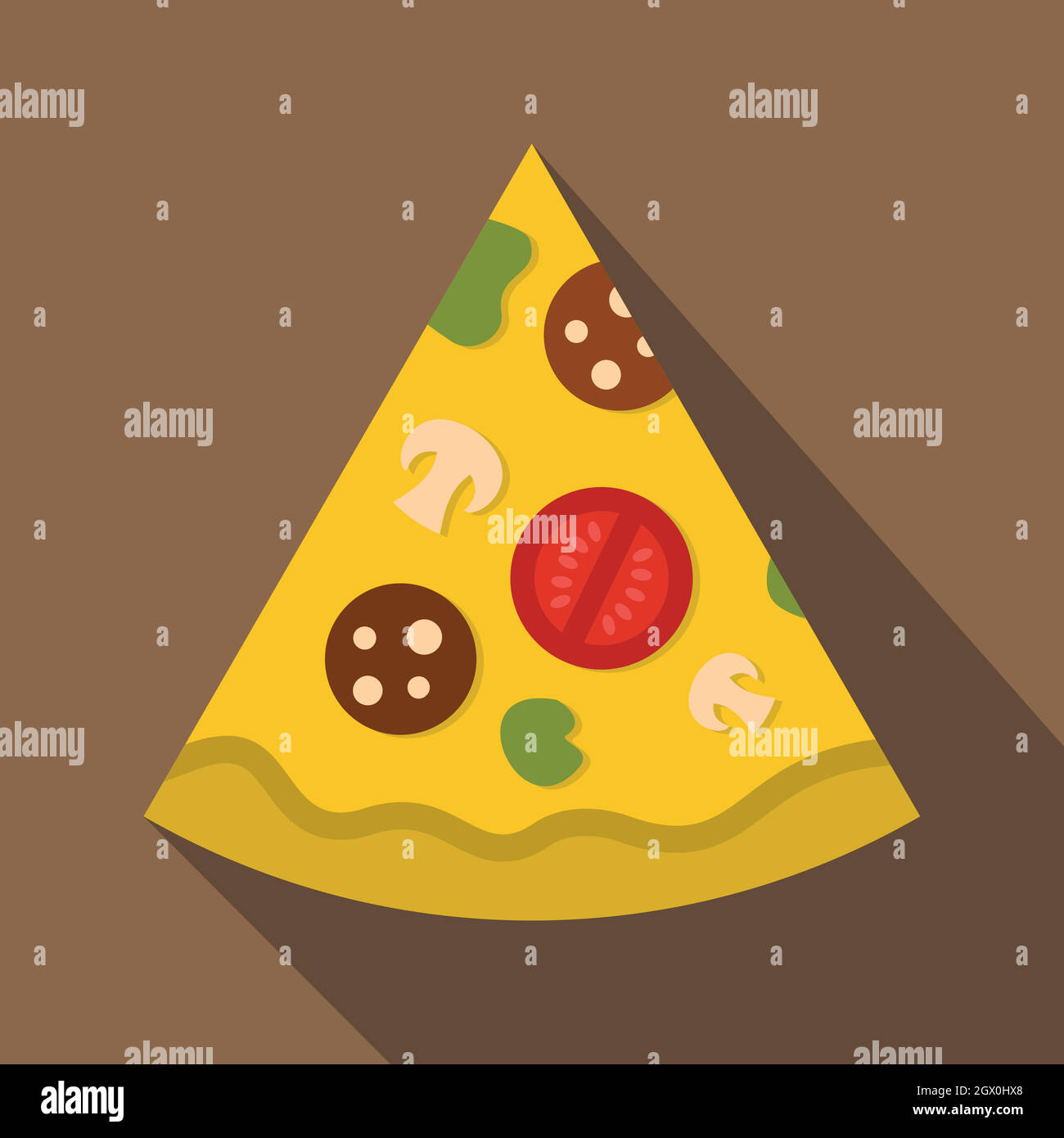 Pezzi di pizza con salsiccia icona, stile piatto Illustrazione Vettoriale
