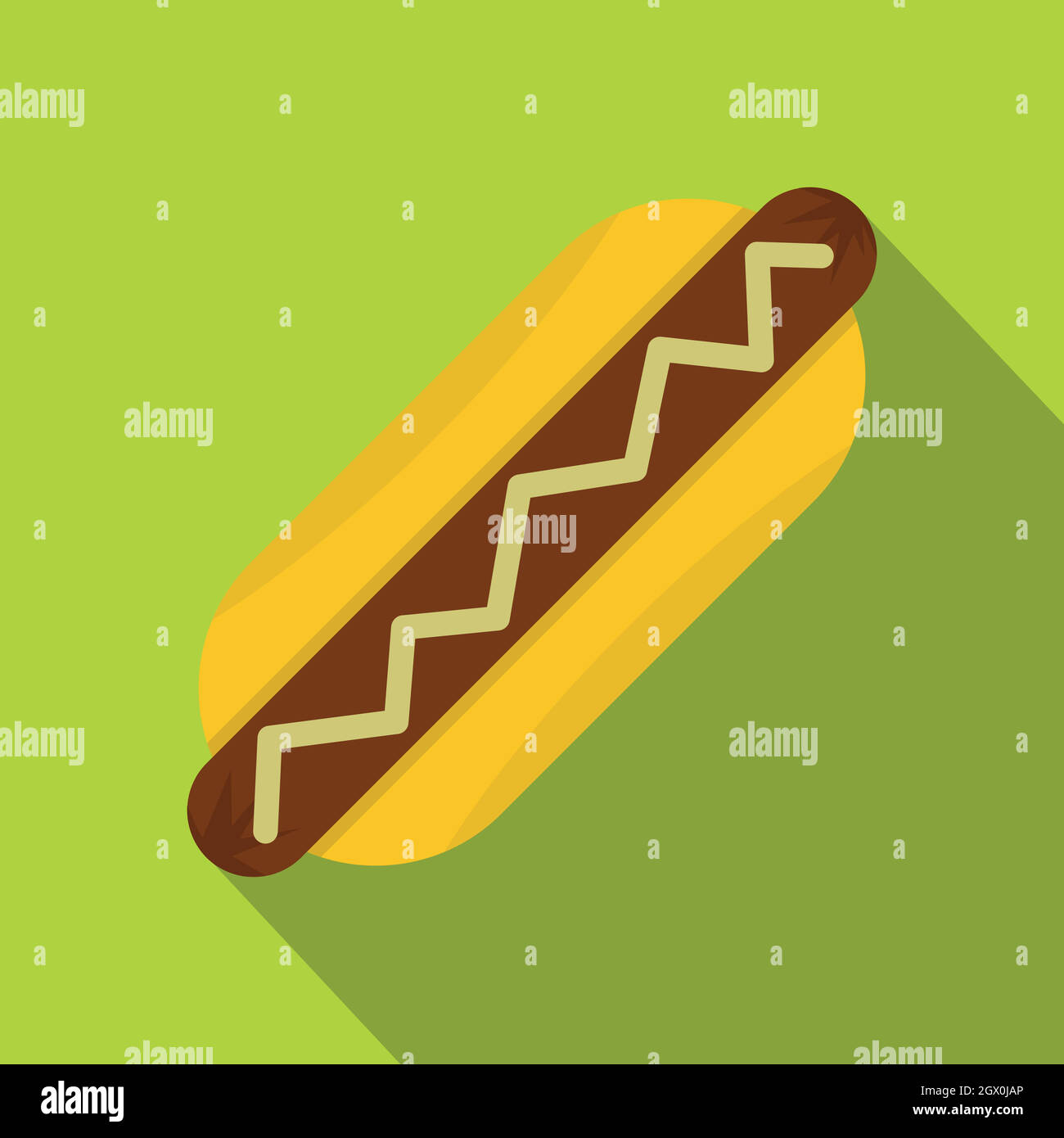 Hot Dog con senape icona, stile piatto Illustrazione Vettoriale