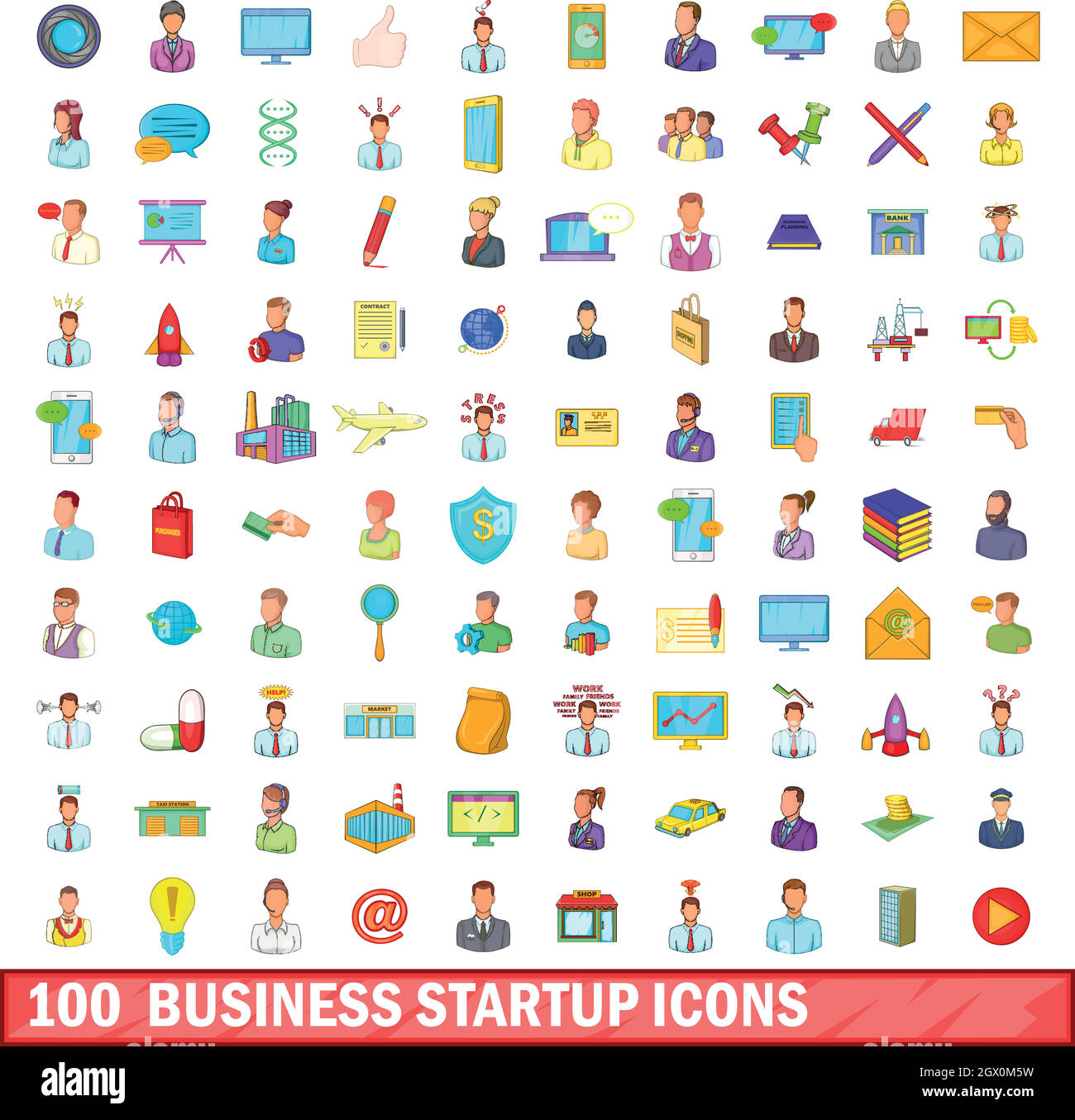 100 business le icone di avvio impostato, stile cartoon Illustrazione Vettoriale