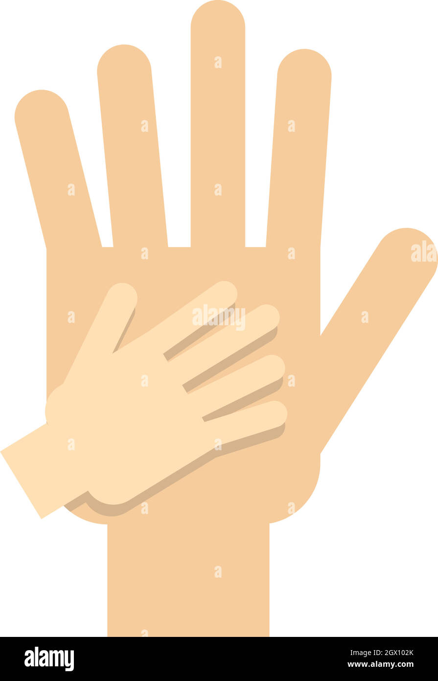 Genitore e bambino le mani insieme icona, stile piatto Illustrazione Vettoriale