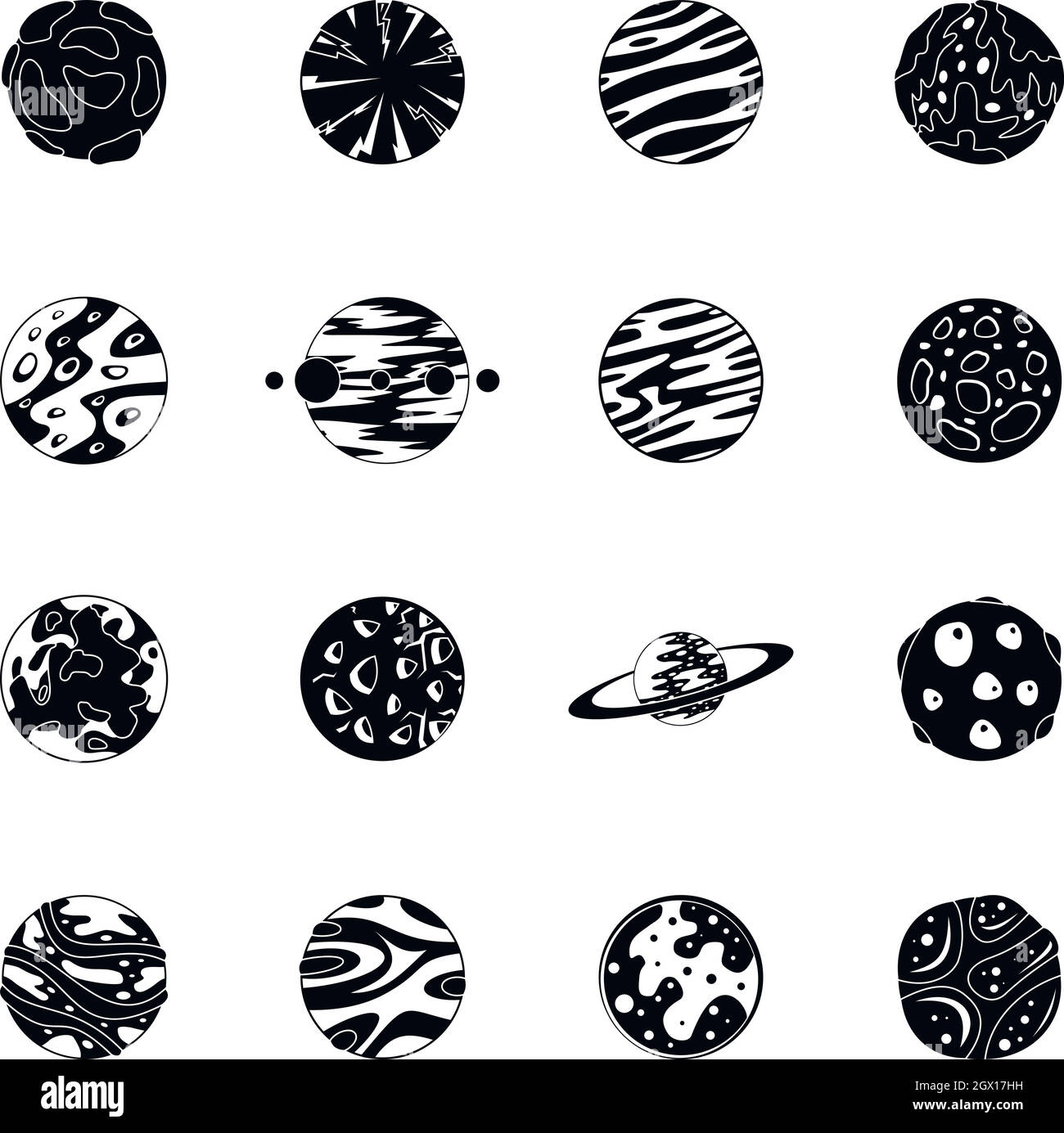 Fantastici pianeti set di icone, stile semplice Illustrazione Vettoriale