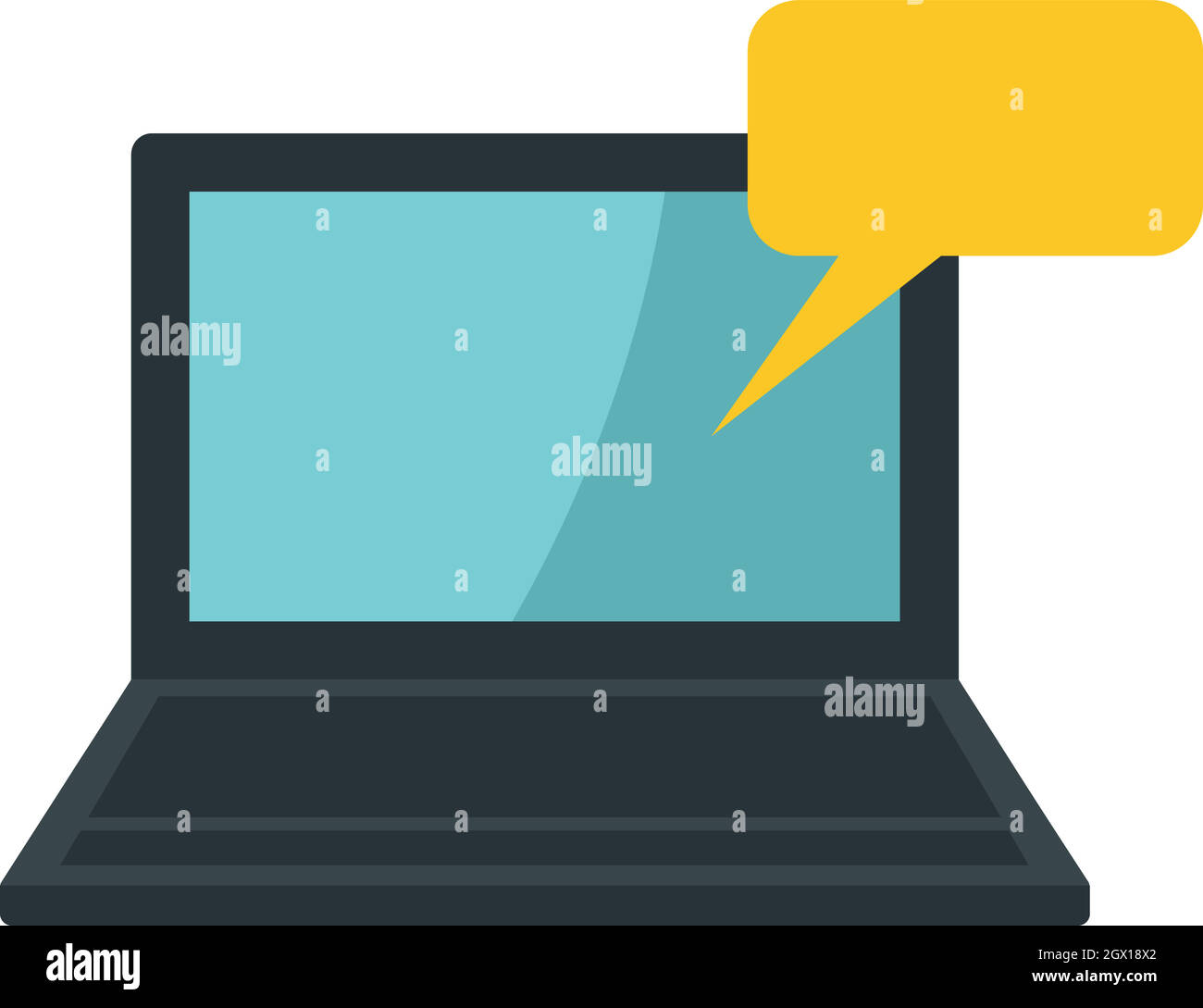 Laptop e discorso bolla icona, stile piatto Illustrazione Vettoriale
