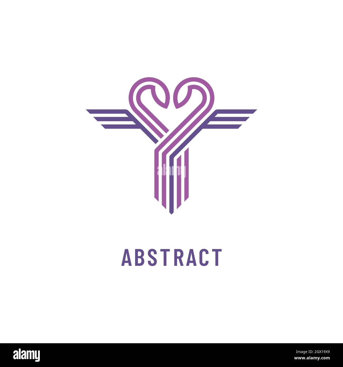 Icona astratta a strisce di caduceo con serpenti e forma del cuore. Disegno del logo del vettore della medicina. Illustrazione Vettoriale