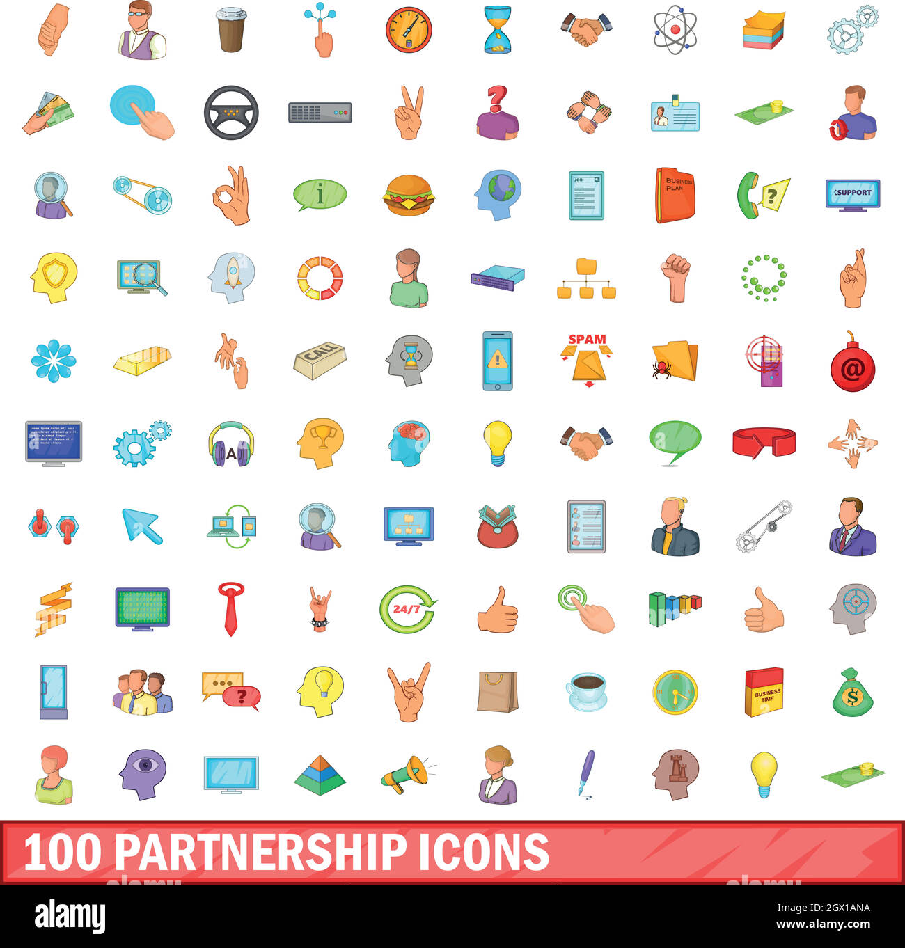 100 partnership set di icone, stile cartoon Illustrazione Vettoriale