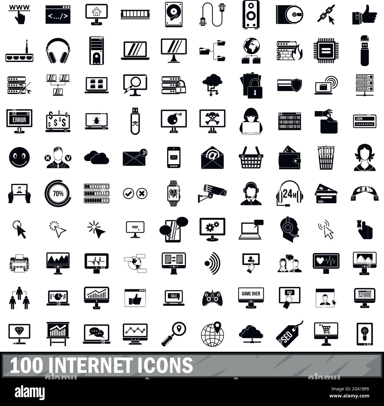100 internet set di icone in stile semplice Illustrazione Vettoriale