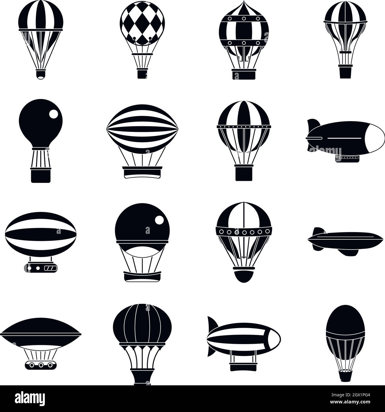 Palloncini retrò aeromobile set di icone, stile semplice Illustrazione Vettoriale