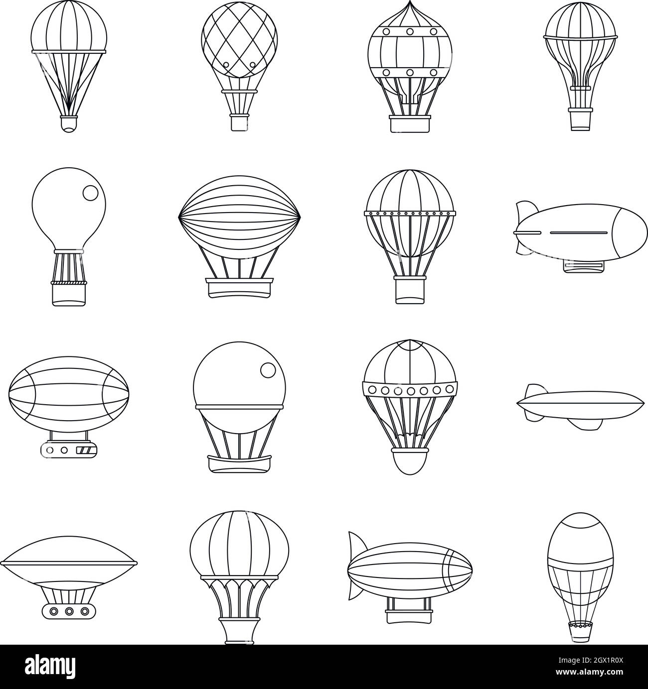Palloncini retrò aeromobile set di icone di stile di contorno Illustrazione Vettoriale