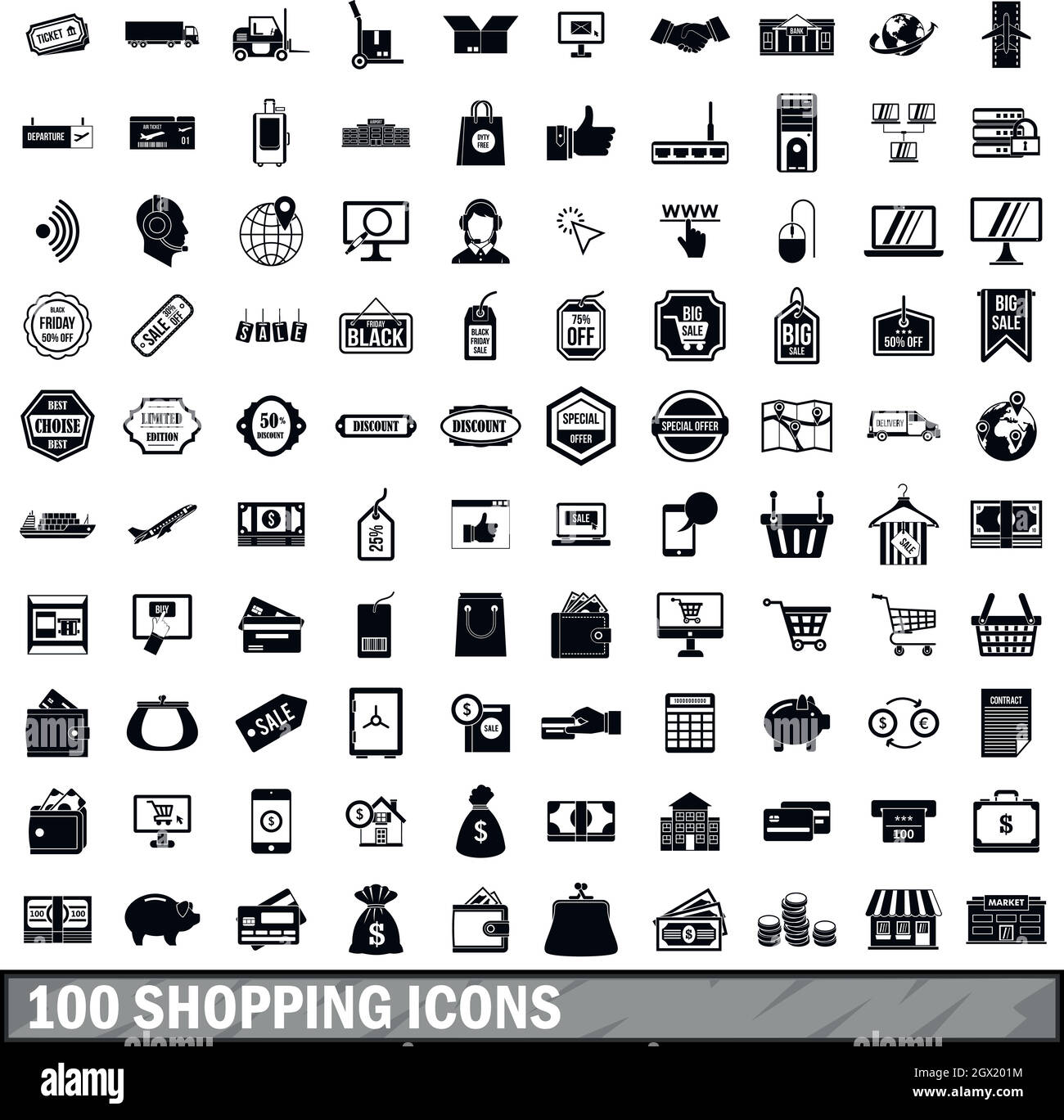 100 shopping set di icone in stile semplice Illustrazione Vettoriale