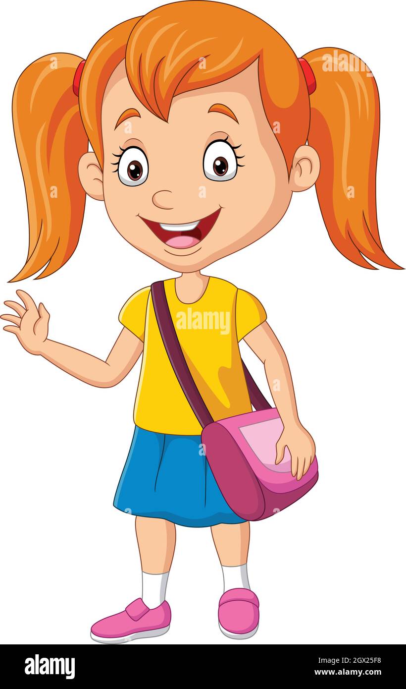 Cartoon ragazza felice scuola con borsa Illustrazione Vettoriale