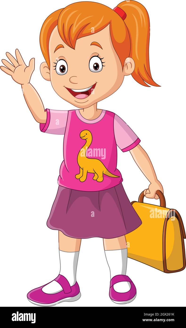Cartone animato felice scuola ragazza tenuta borsa Illustrazione Vettoriale