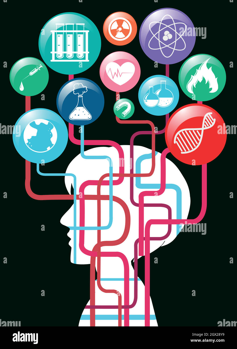 Silhouette umana e simboli scientifici Illustrazione Vettoriale