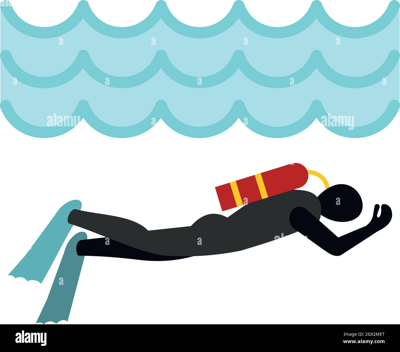 Aqualanger nella muta icona, stile piatto Illustrazione Vettoriale