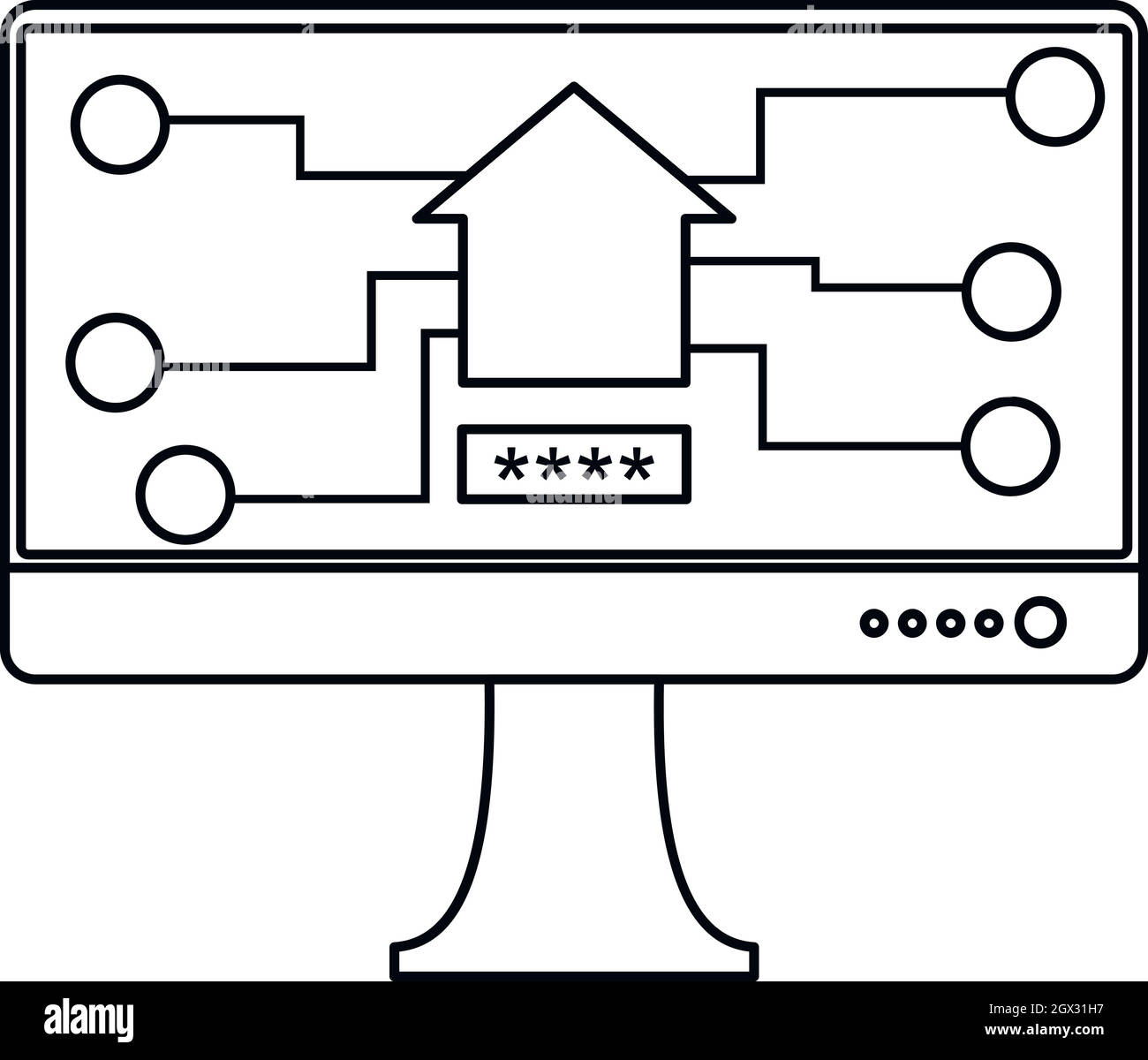 Monitor icona chip, stile contorno Illustrazione Vettoriale