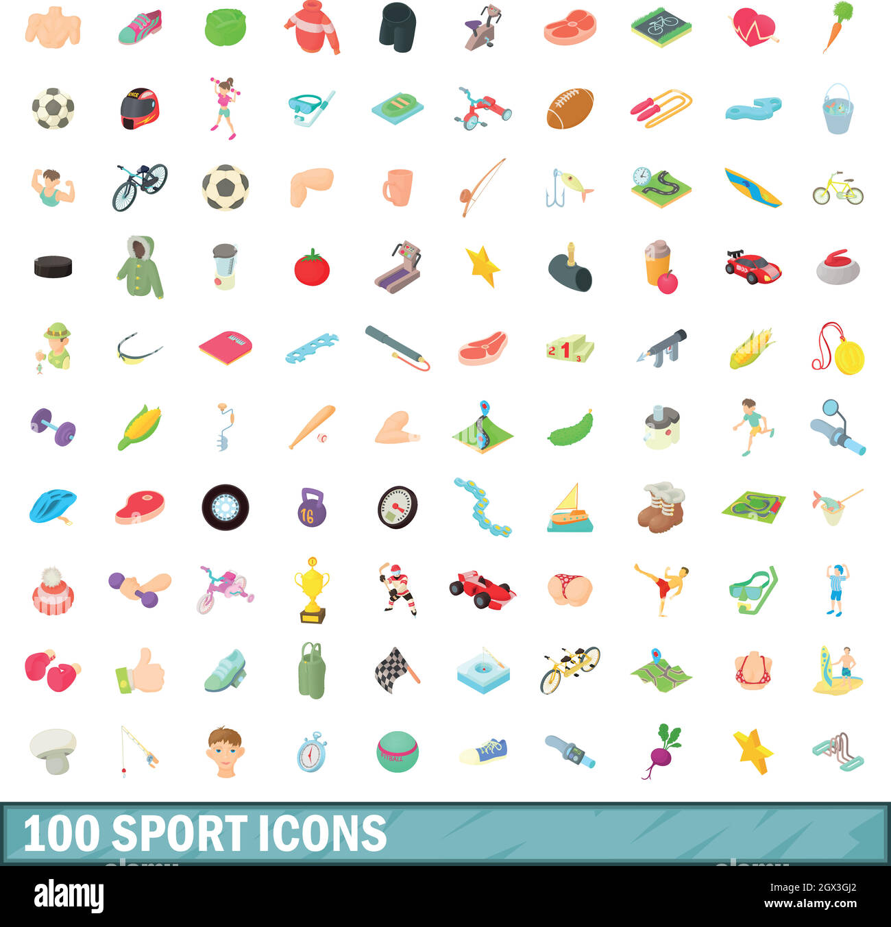 100 sport set di icone, stile cartoon Illustrazione Vettoriale