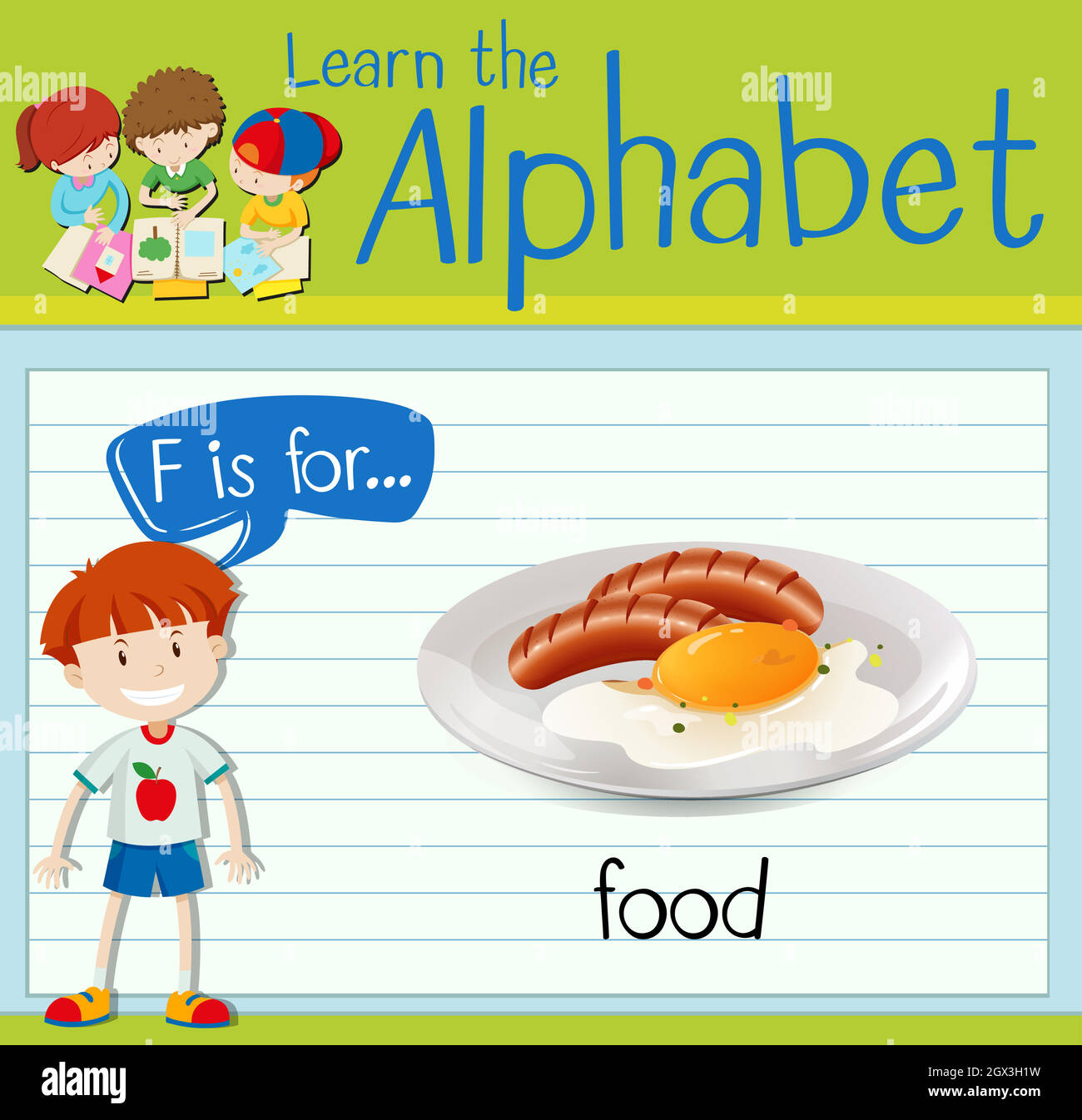 Flashcard lettera F è per il cibo Illustrazione Vettoriale