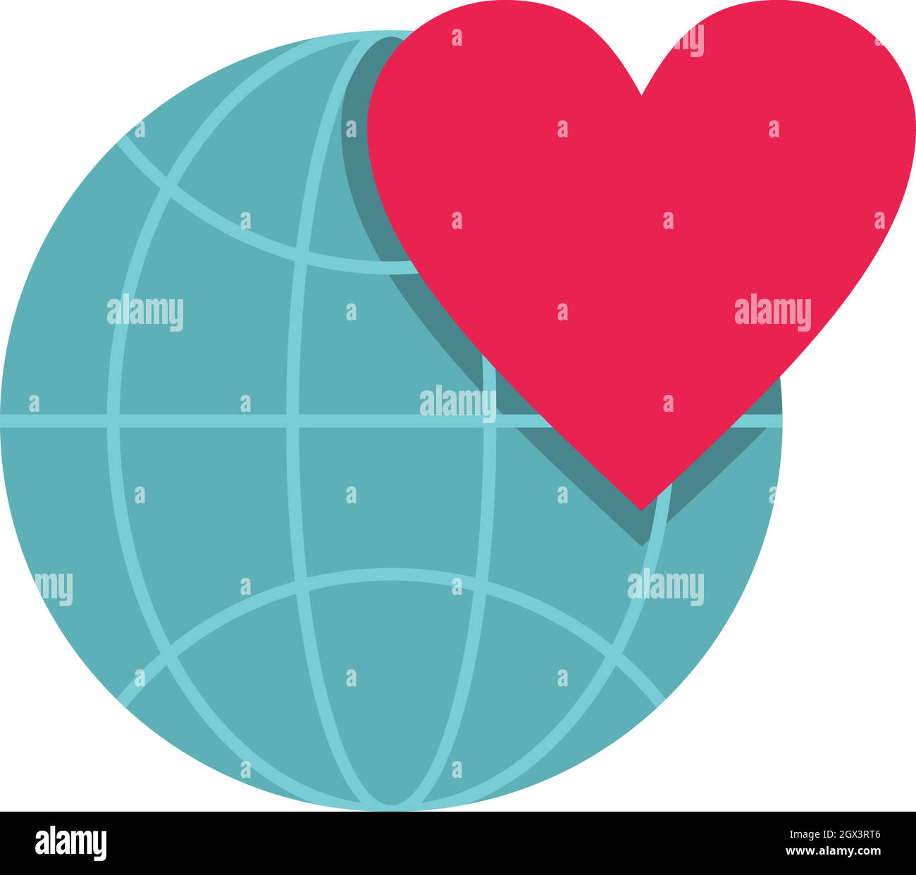 Terra Globo mondo con icona a forma di cuore, di tipo piatto Illustrazione Vettoriale