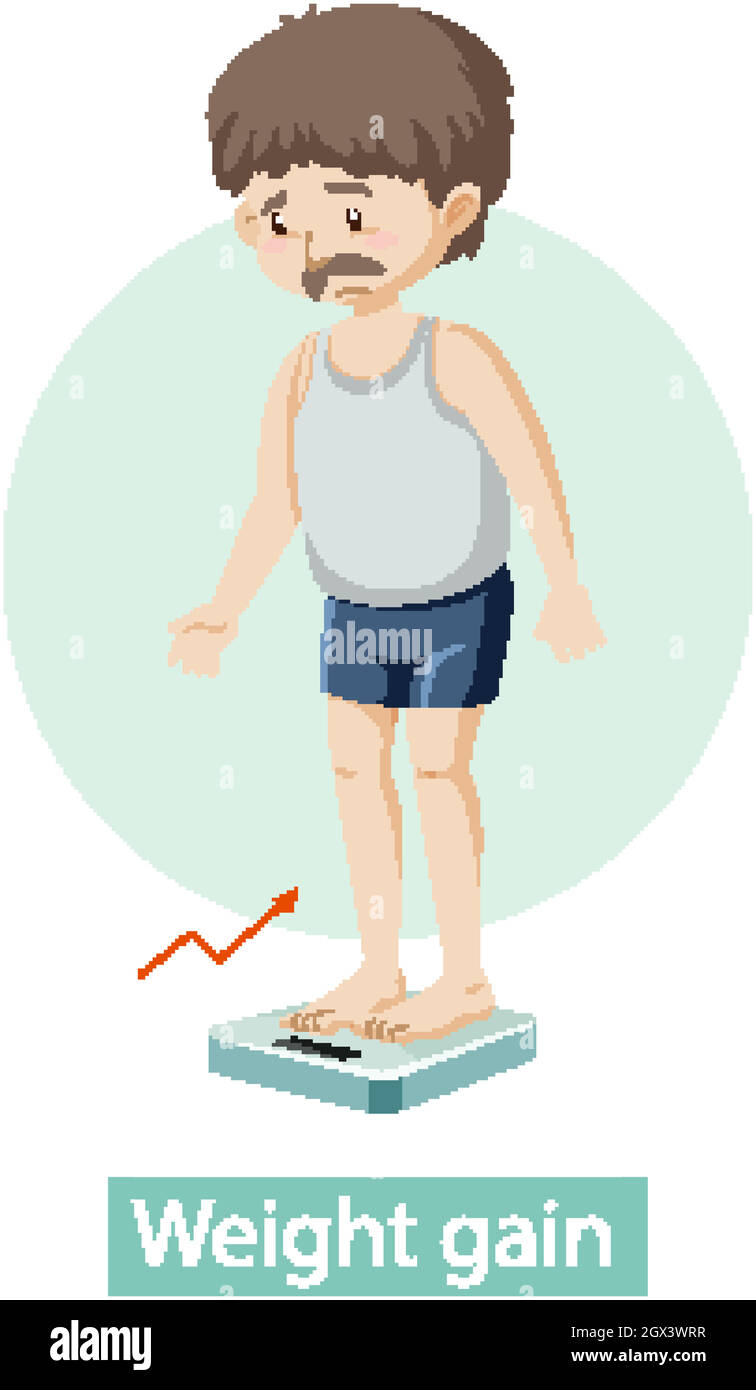 Personaggio cartoon con sintomi di aumento di peso Illustrazione Vettoriale