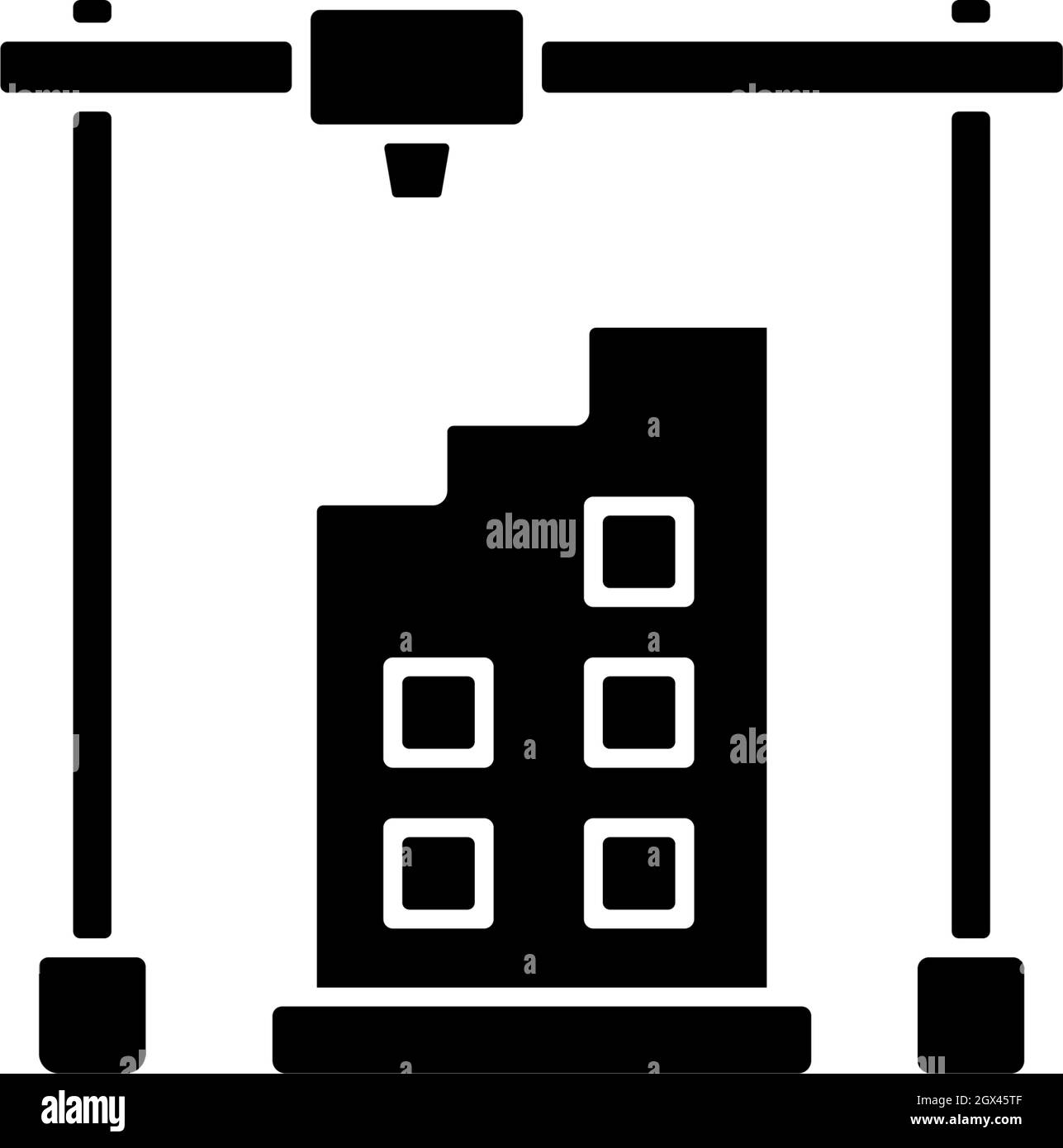 icona glyph nero per il design dell'edificio stampato in 3d Illustrazione Vettoriale