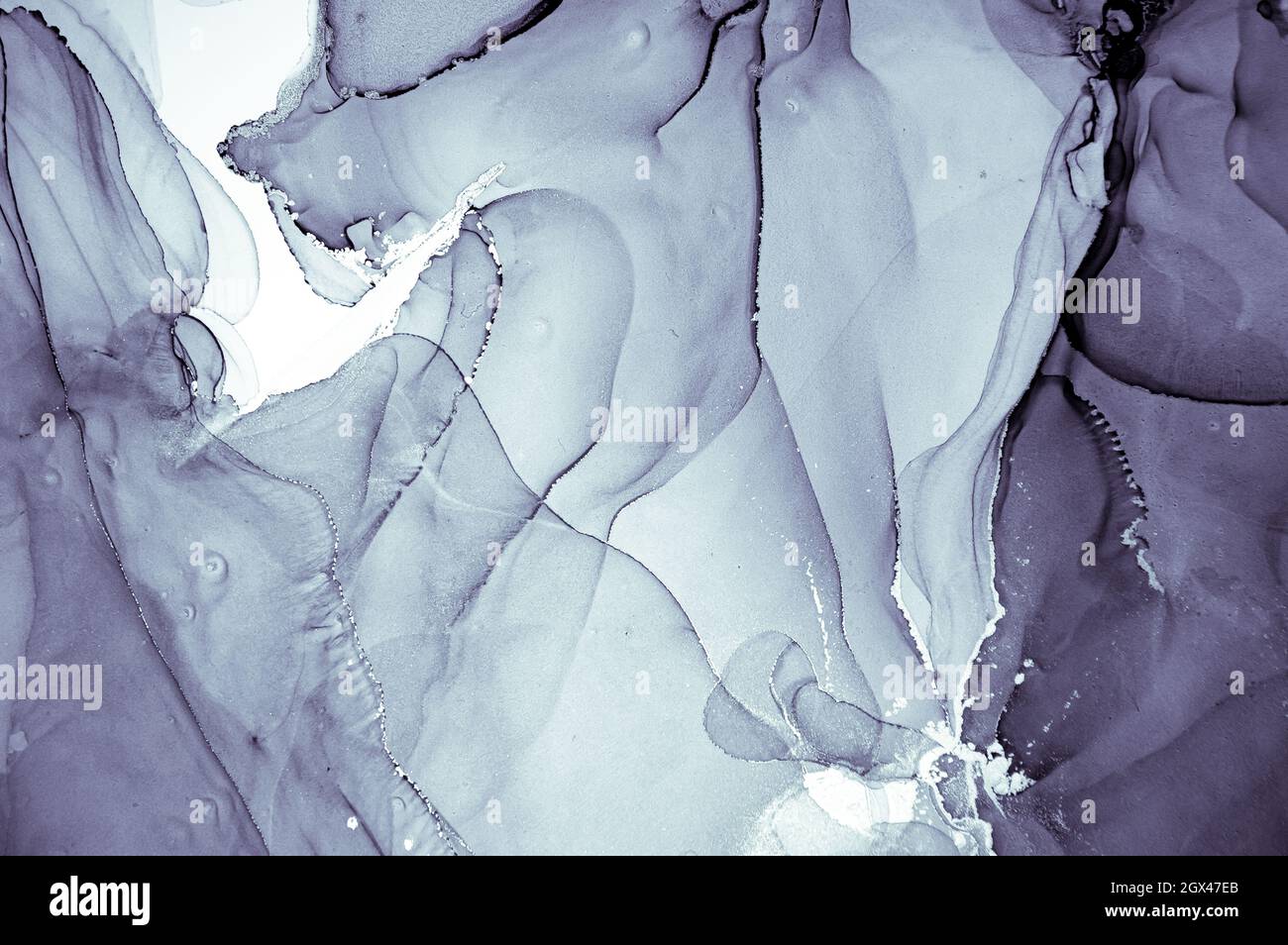 Onde di vernice liquida viola. Acrilico grigio di lusso Foto Stock