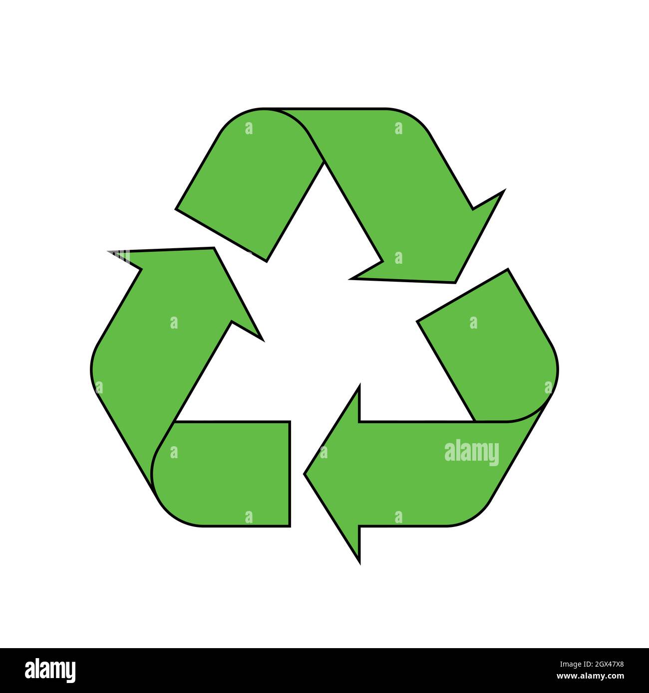 Simbolo di riciclaggio universale. Tema dei rifiuti bassi o zero, dell'energia chiara, della conservazione delle risorse naturali, della protezione degli ecosistemi naturali o della sostenibilità ecologica del pianeta. Simbolo vettore piatto verde. Illustrazione Vettoriale