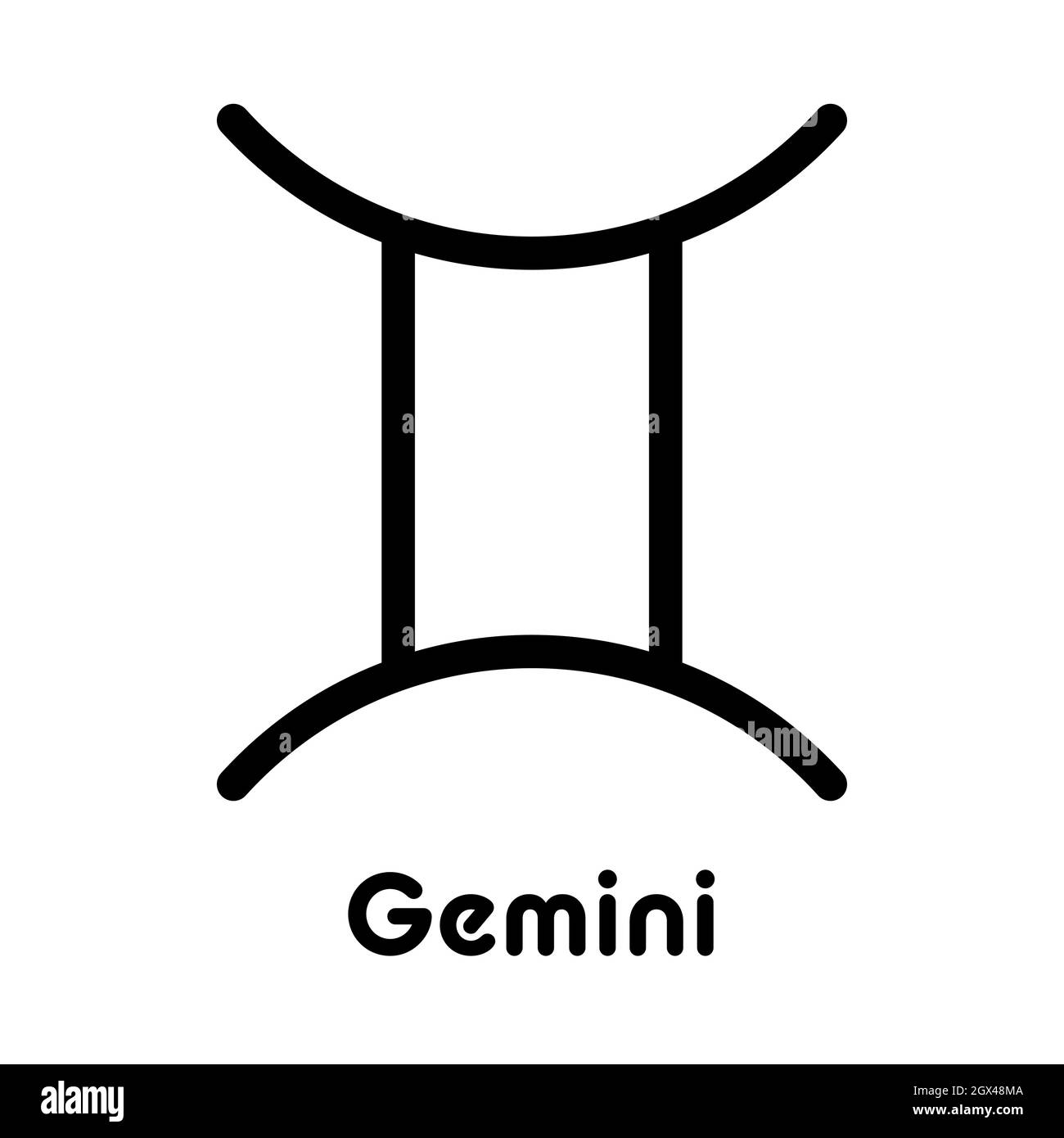 Gemini - segno astrologico. Uno dei dodici simboli zodiacali. Semplice icona vettoriale a linea continua. Illustrazione Vettoriale