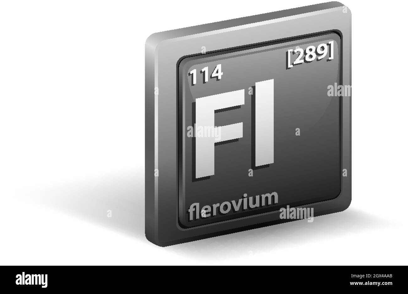 Elemento chimico del flerovio. Simbolo chimico con numero atomico e massa atomica. Illustrazione Vettoriale