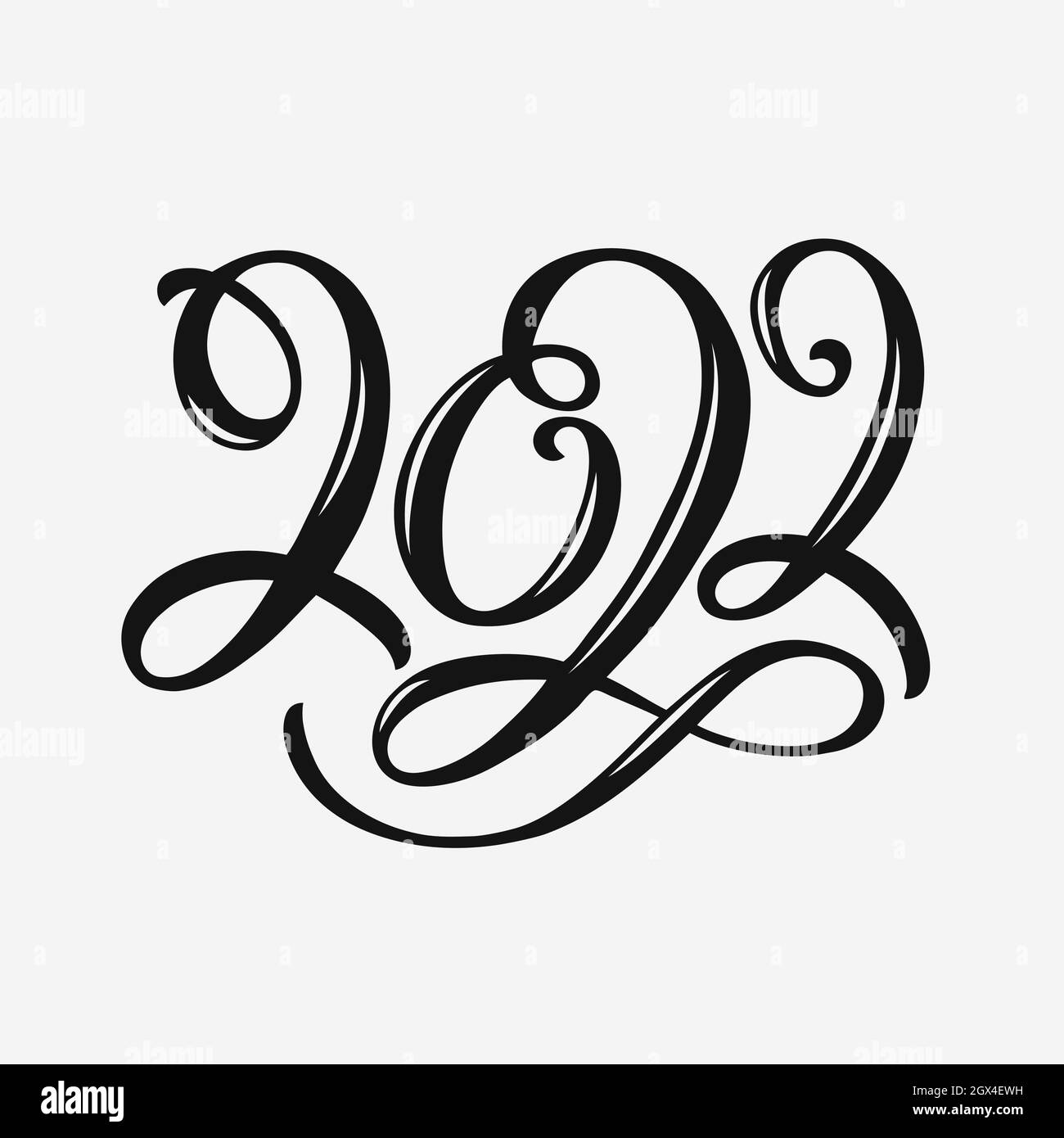 2022 caratteri. Figure scritte a mano isolate su sfondo bianco. Script Calligraphy per biglietto di auguri di Capodanno, calendario o banner di laurea. Vettore Illustrazione Vettoriale