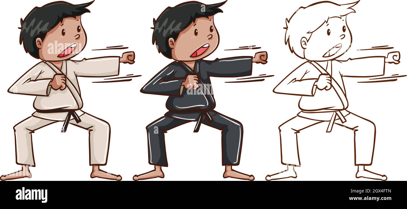 Personaggio Doodle per l'uomo che fa il karate Illustrazione Vettoriale
