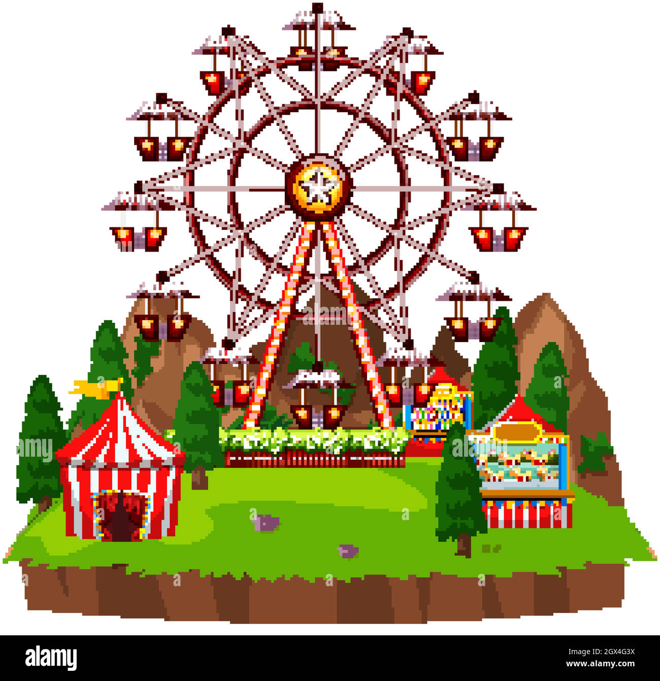 Scena wtih ruota di ferro e giochi di circo nel parco Illustrazione Vettoriale